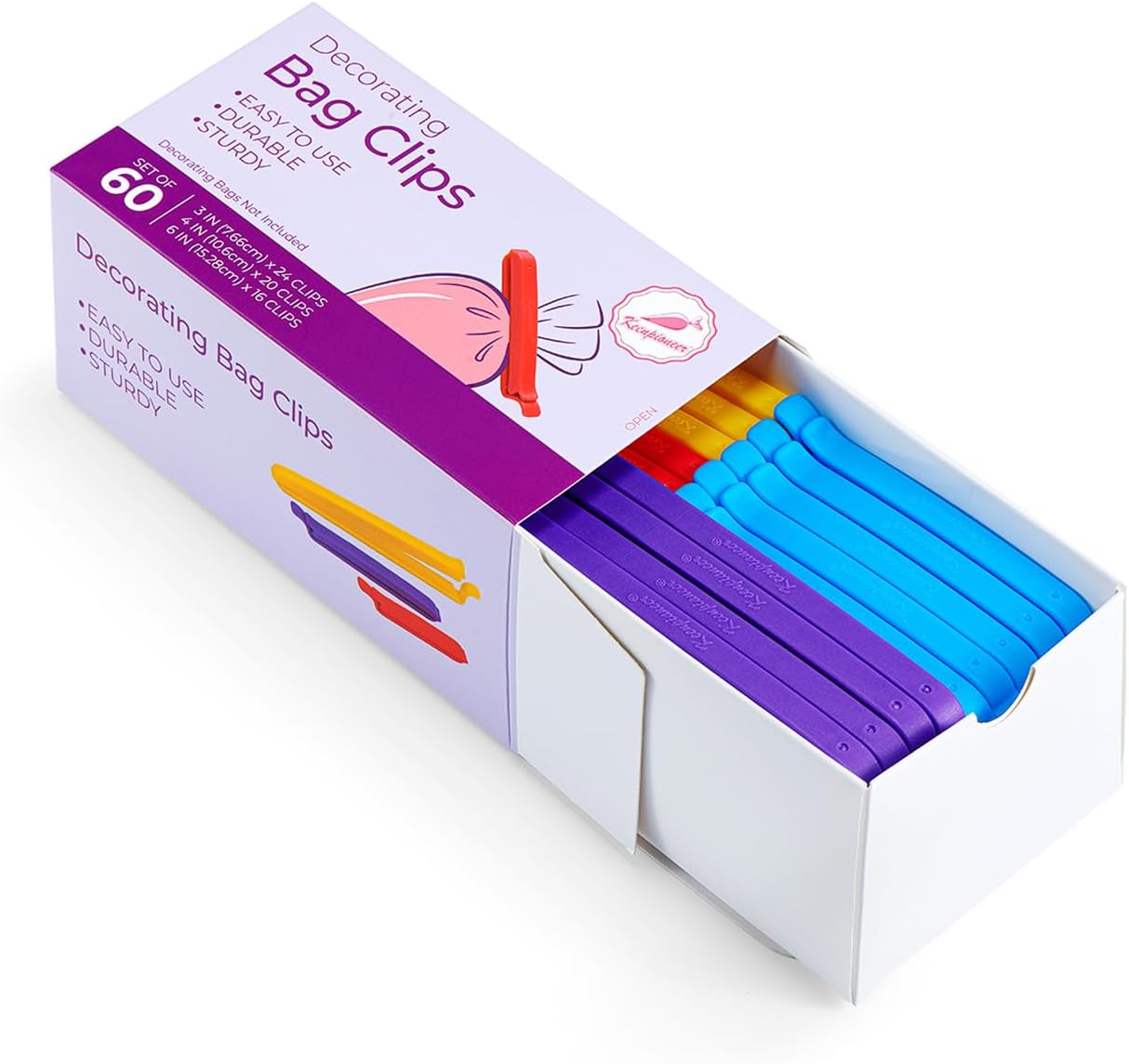 Keenpioneer Decorating/Icing Bag Sealing Clips, 60 Pack, Multipurpose for Food and Snack Storage, 3inch, 4inch and 6inch long