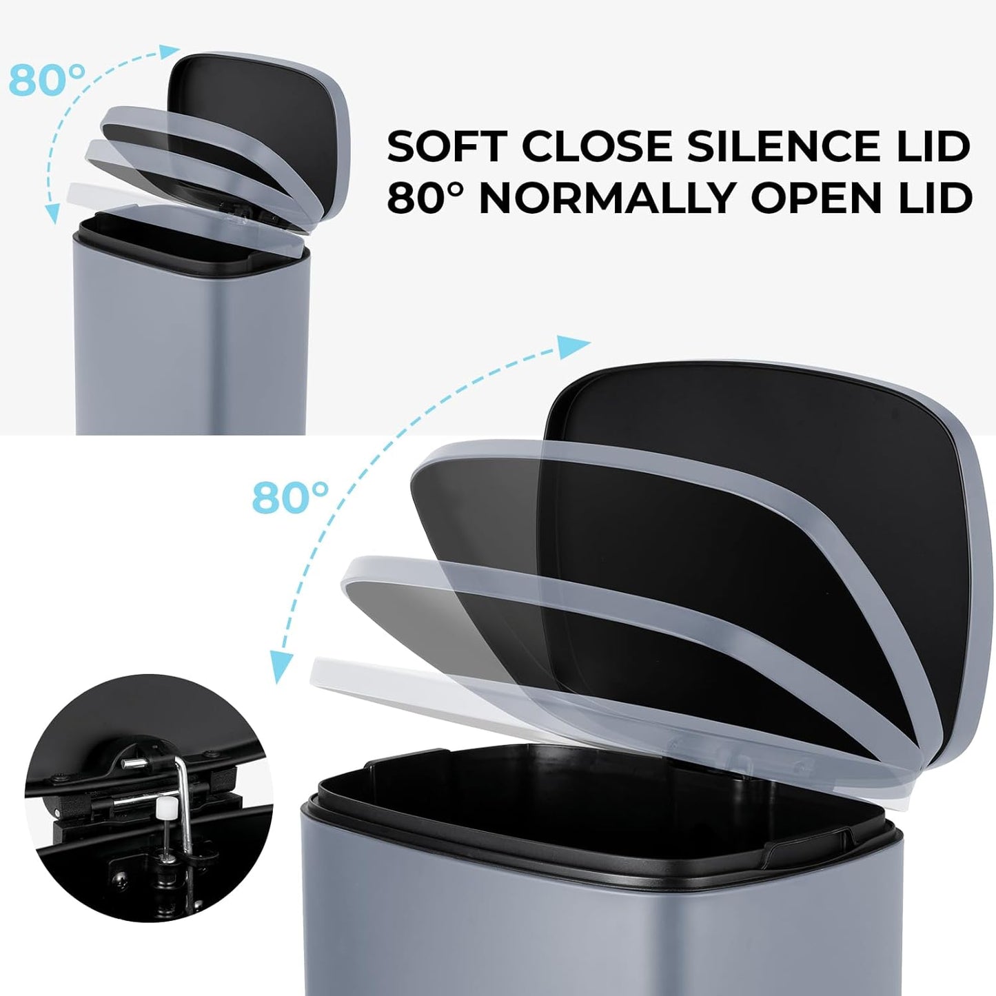 8 Gal Kitchen Trash Can, 30L Recycling or Garbage Bin, Brushed Stainless Steel Waste Basket, Soft&Quiet Close Dustbin, with Step-On Pedal, Removable Inner Bucket, for Home, Office, Living Room