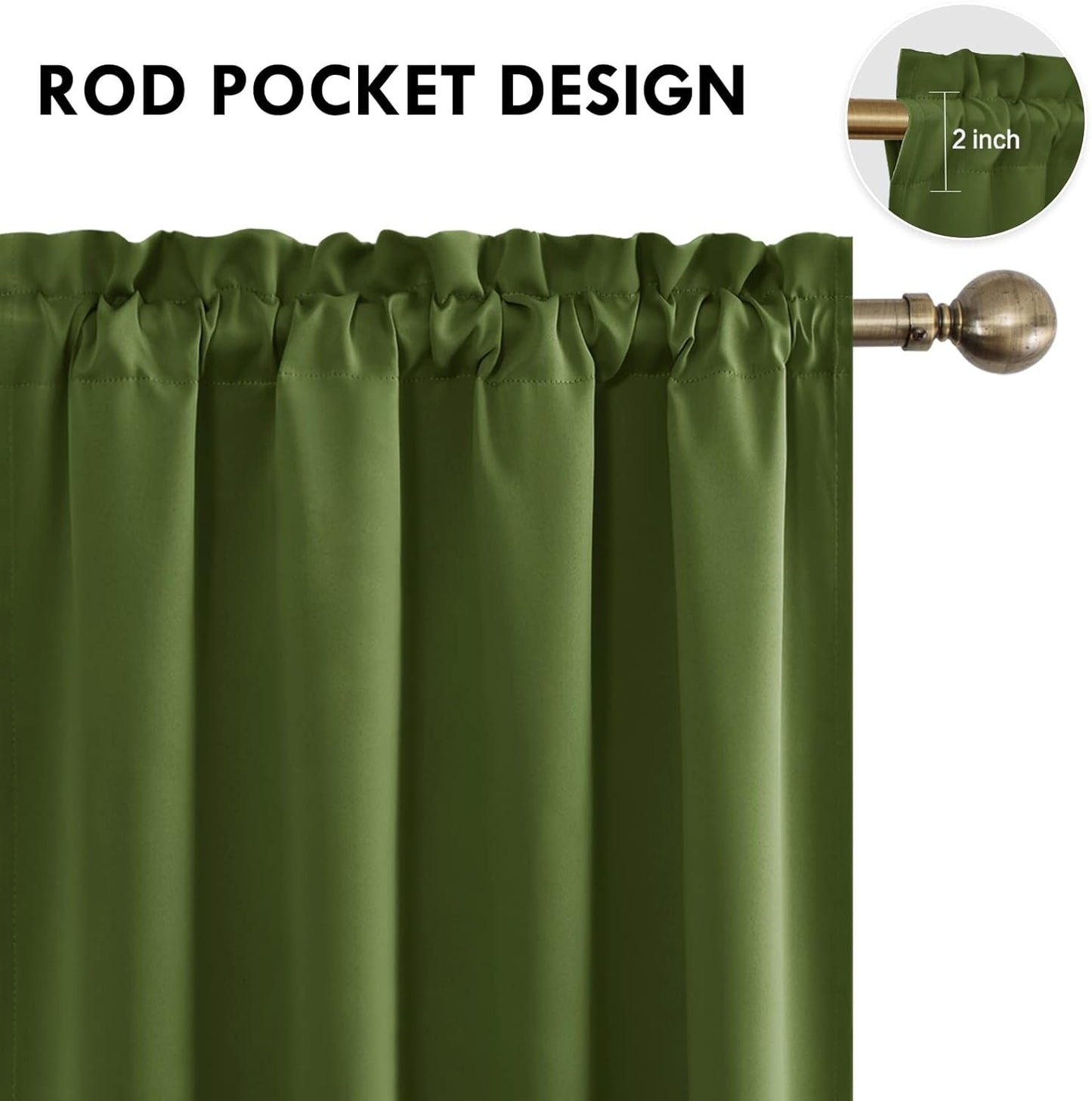 DWCN Blackout Curtains Room Darkening Thermal Insulated Bedroom Curtains Window Curtain Panels, 52 x 84 inches Long, Set of 2 Olive Green Rod Pocket Drapes