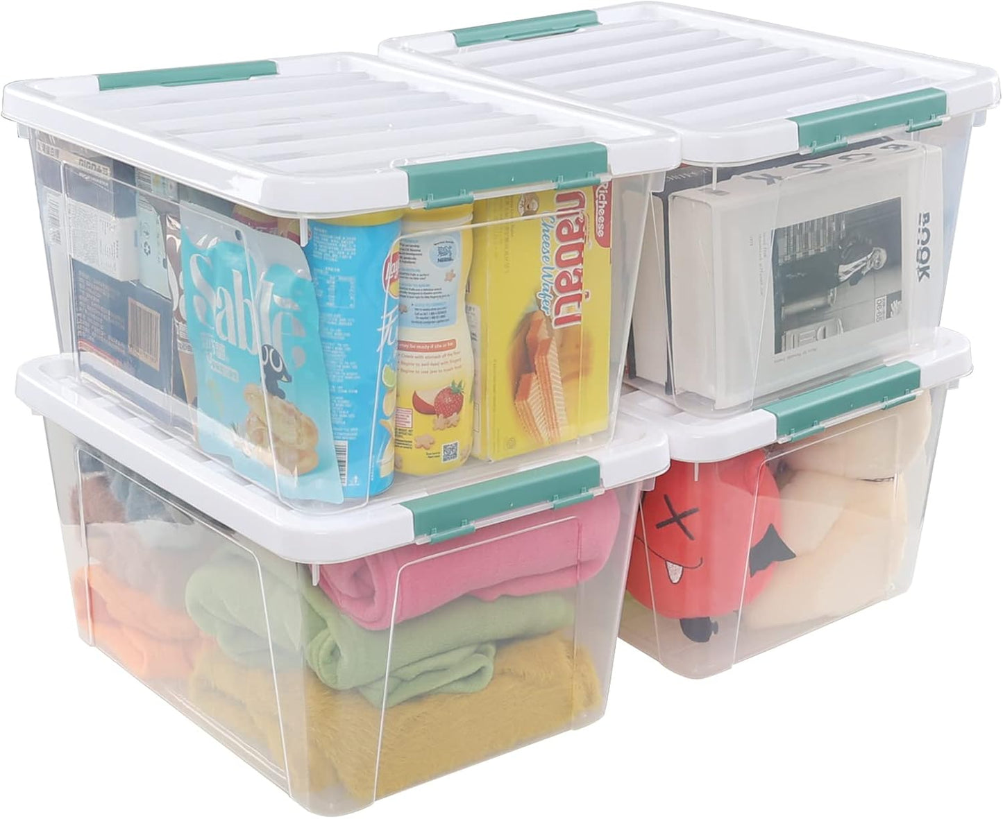 35 L Clear Large Storage Box, Plastic Storage Bins, Set of 4
