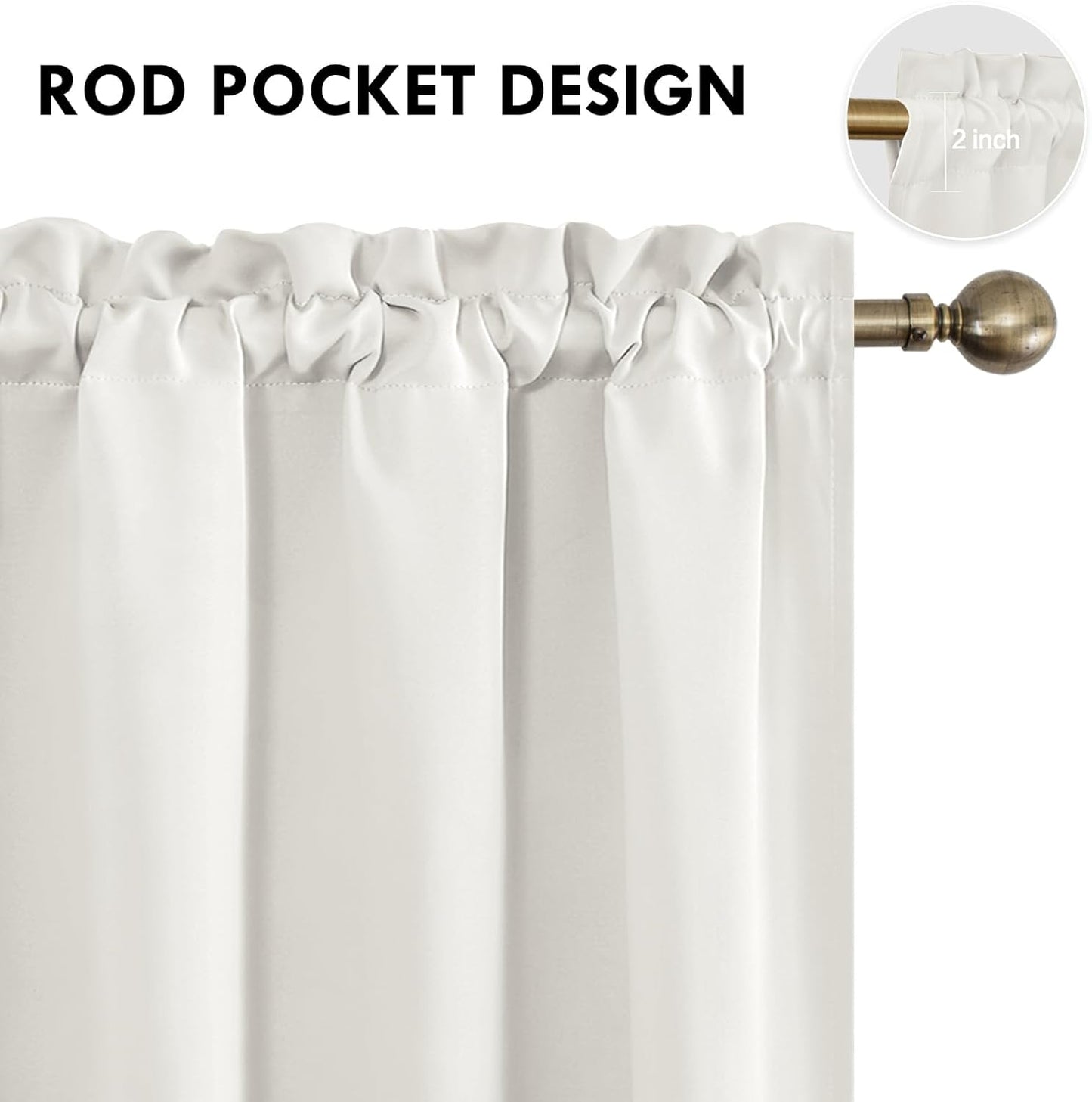 DWCN Blackout Curtains Thermal Insulated, Energy Saving & Noise Reducing Bedroom and Living Room Curtains, Ivory, W 42x L 45 Inch, Set of 2 Rod Pocket Curtain Panels