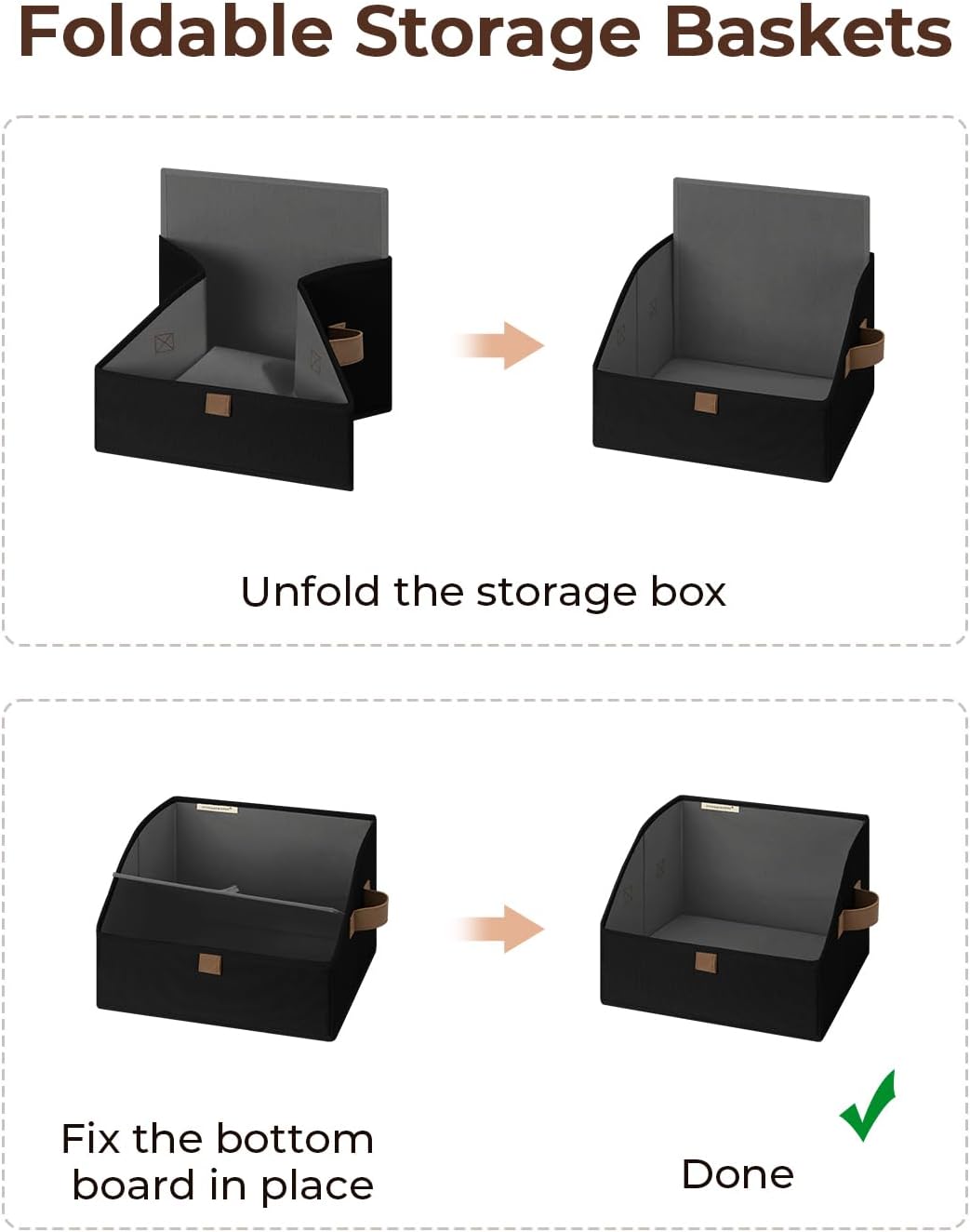 StorageWorks Closet Storage Bins, Trapezoid Organizer Box for Shelves, Fabric Clothes Bin, Foldable Organizing Baskets with Handles, Small, Black, 3-Pack