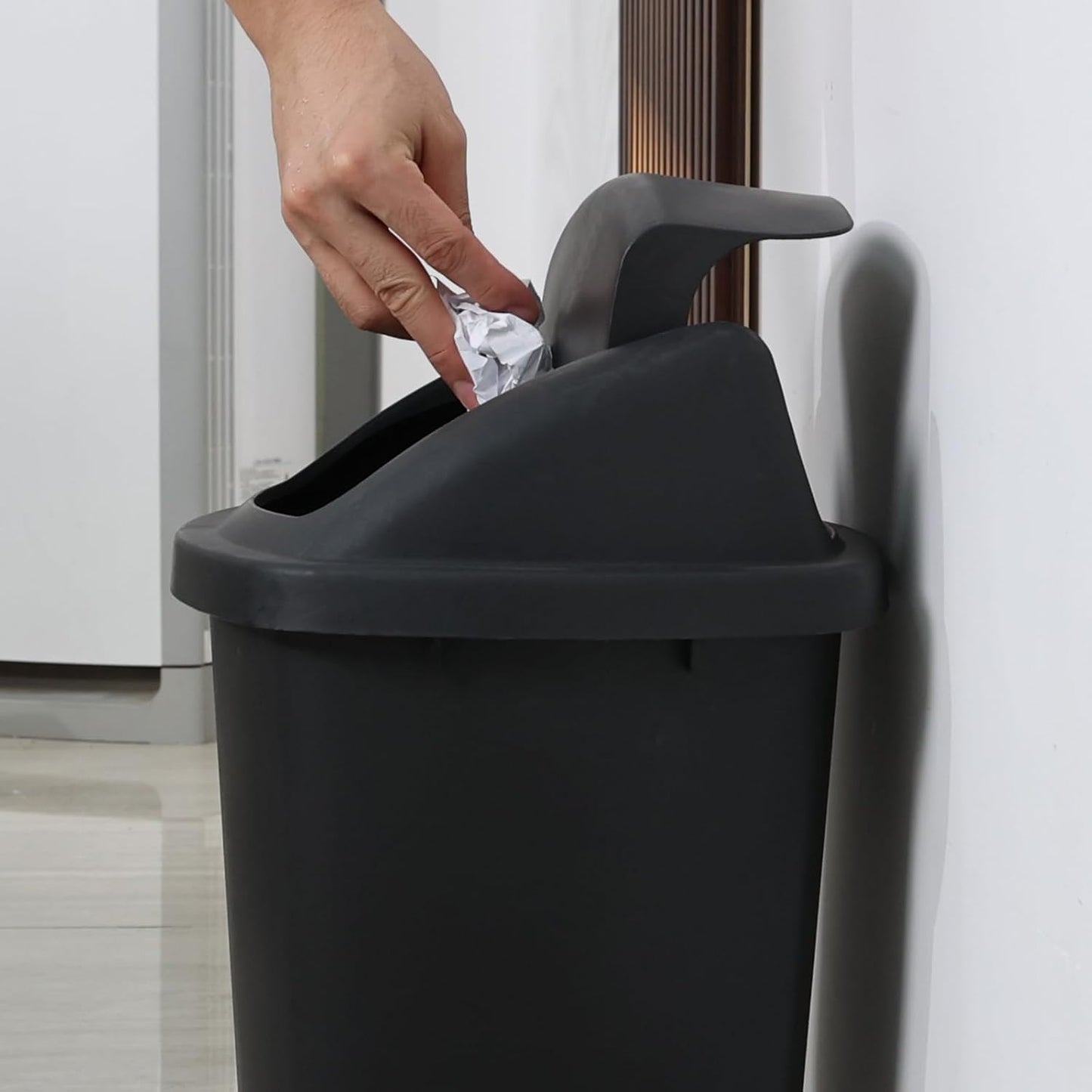 6 Gallon Swing Top Trash Can Outdoor and Indoor Recycle Bin, Plastic Garbage Can with Swing-Lid, Black, 4-Pack