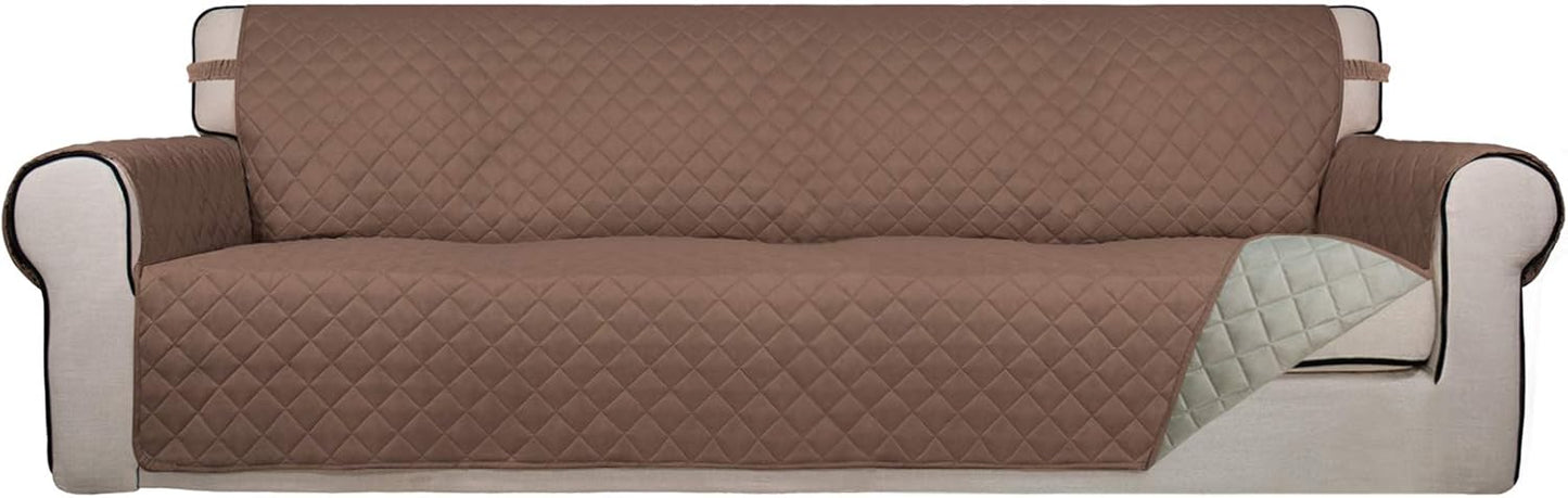 PureFit Reversible Quilted Sofa Cover, Water Resistant Slipcover Furniture Protector, Washable Couch Cover with Non Slip and Elastic Straps for Kids, Dogs, Pets (XX Large, Brown/Beige)