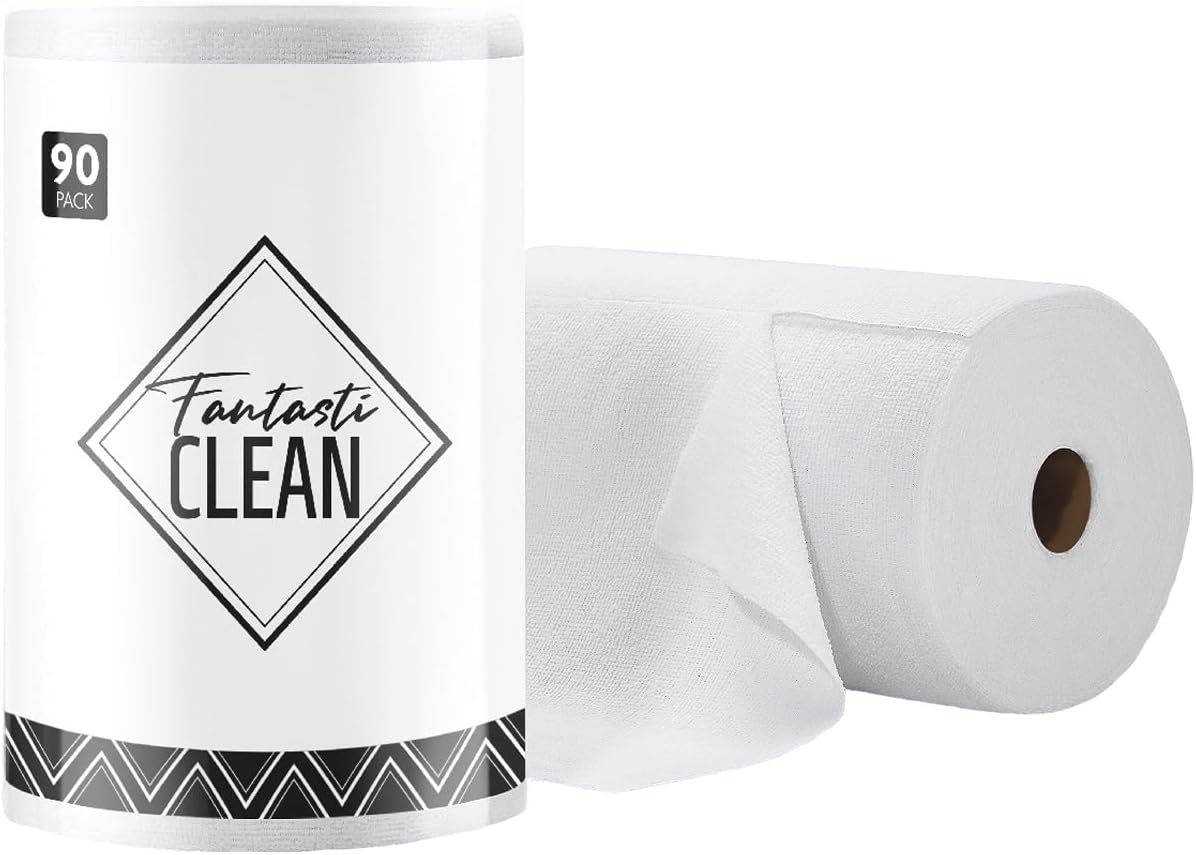 Fantasticlean Microfiber Cleaning Cloth Roll -90 Pack, Tear Away Microfiber Towels, 12" x 12", Reusable, Washable, Scratch Free, Ultra Absorbent Dishcloth for Car, Home Supplies, Pet, Kitchen (White)
