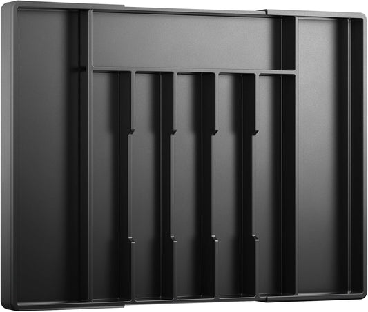 Kitsure Silverware Organizer for Drawers - Expandable Cutlery and Utensil Drawer Organizer with Easy Maintenance, Premium PP Kitchen Organizers and Storage for Flatware, Black, 20.3" x 13.8" x 1.6"