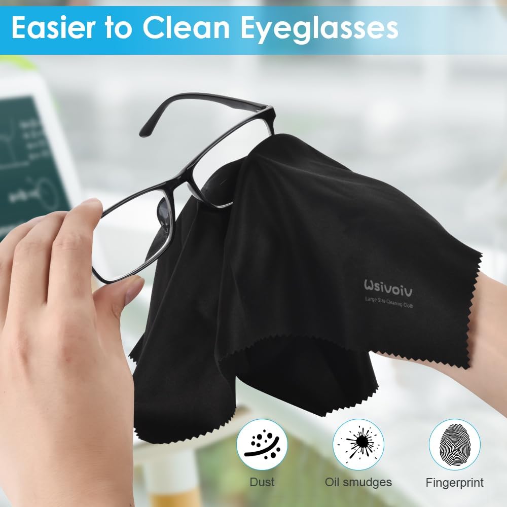 6PCS Large Eyeglass Cleaning Cloths, 12 x12 inches Glasses Cleaner, Individually Wrapped, Premium Microfiber Cleaning Cloth for Glasses, TV, Laptop Screens and Lens, Easier to Grip and Use