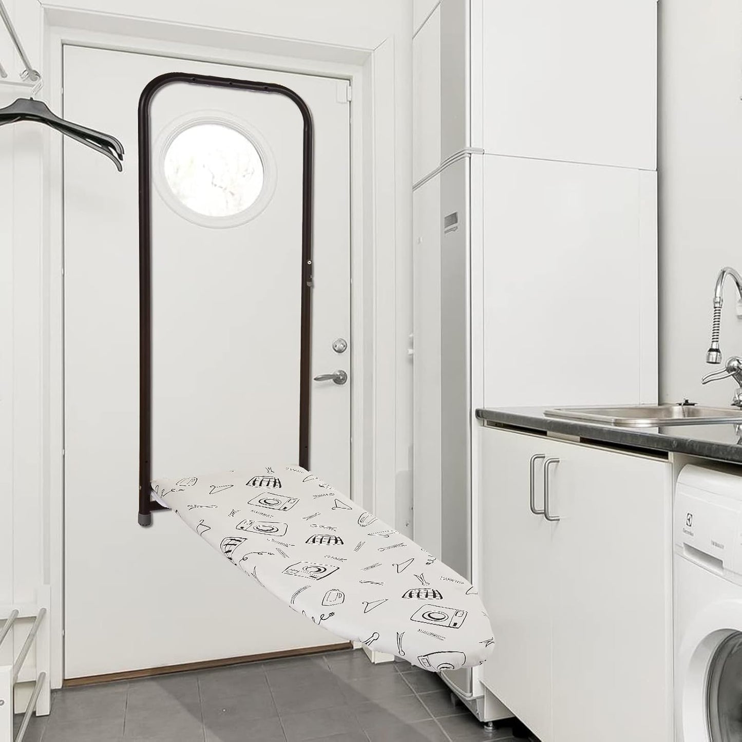 Over The Door Ironing Board Cover 13 x 37 inch, Small Iron Board Cover w Heat Reflective 3 Layers Thick Padding with Hook and Loop Fasteners (White)