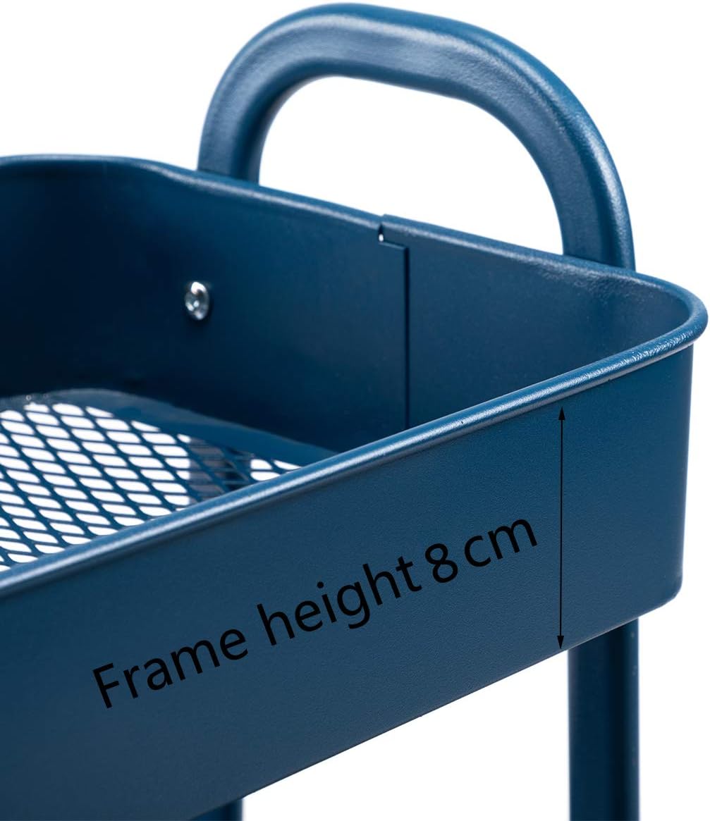 AGTEK Makeup Cart, Movable Rolling Organizer Cart, 3 Tier Metal Utility Cart,Navy Blue