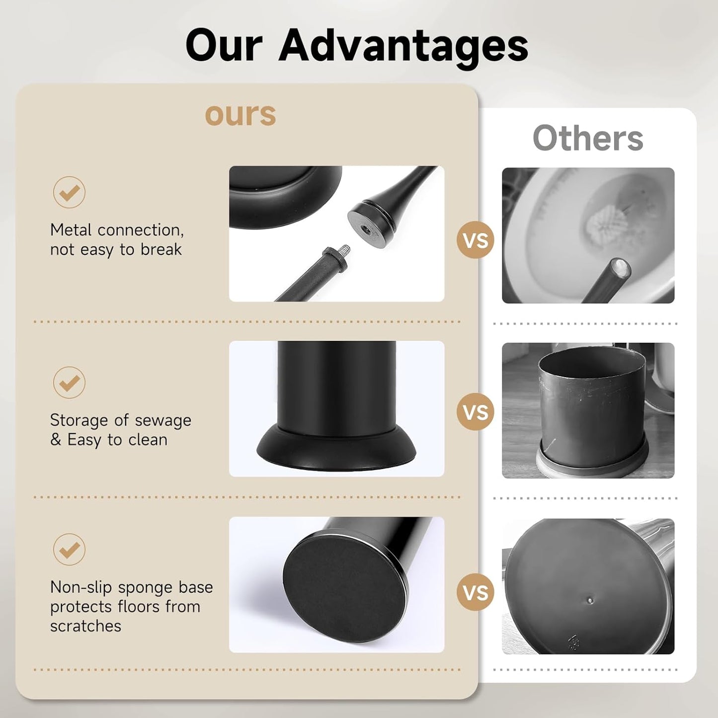 Black Toilet Brush and Holder，Extra Long Handled Toilet Brush for Bathroom，Stainless Steel Heavy Duty Toilet Bowl Brush,Deep Cleaning Modern Toilet Cleaner Brush -Space Saving