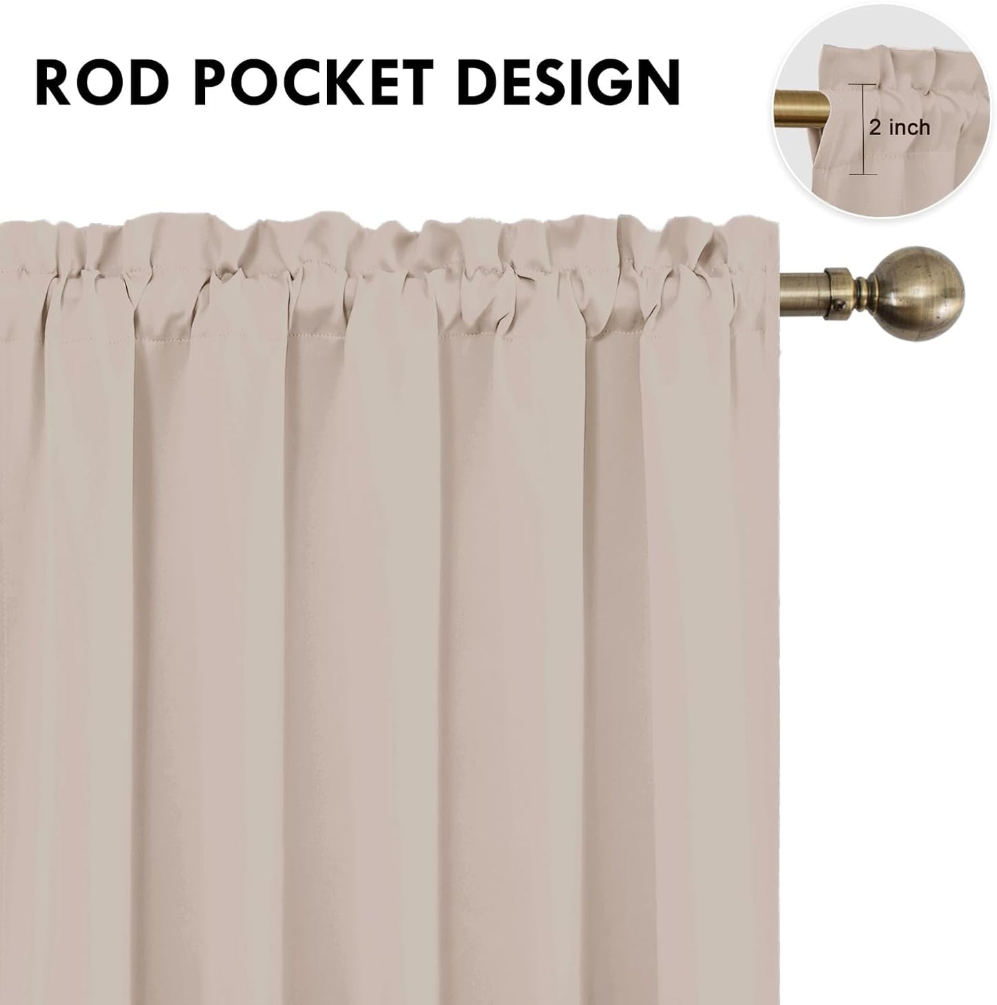 DWCN Blackout Curtains for Living Room Thermal Insulated, Energy Saving & Noise Reducing Bedroom Curtains, Camel, W 60x L 84 Inch, Set of 2 Rod Pocket Curtain Panels