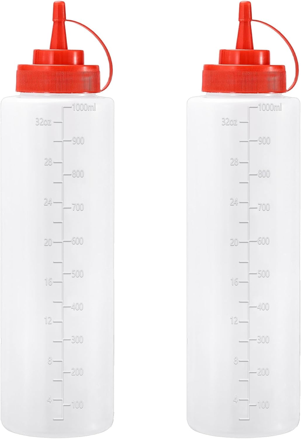 Condiment Squeeze Bottles Ketchup Dispenser, 2 Pack 32oz Squeeze Bottles for Liquids, Plastic Sauce Bottle with Cap Lid, Squirt Bottles for Sauces Liquids BBQ Dressing Pancake Art