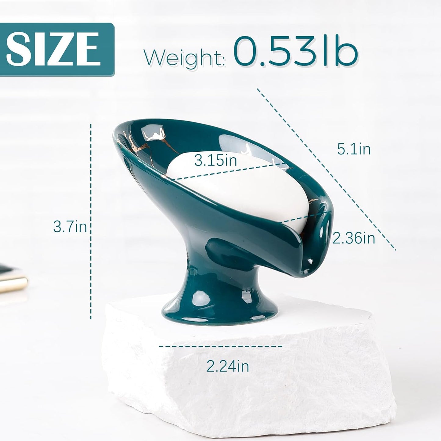 Soap Dish, Ceramic Soap Holder Self Draining Leaf Shape Bar Soap Holder, Marble Look Green Drain Soap Dish Holder for Bathroom, Easy to Clean Keeps Soap Dry, ANTIS'S HOME