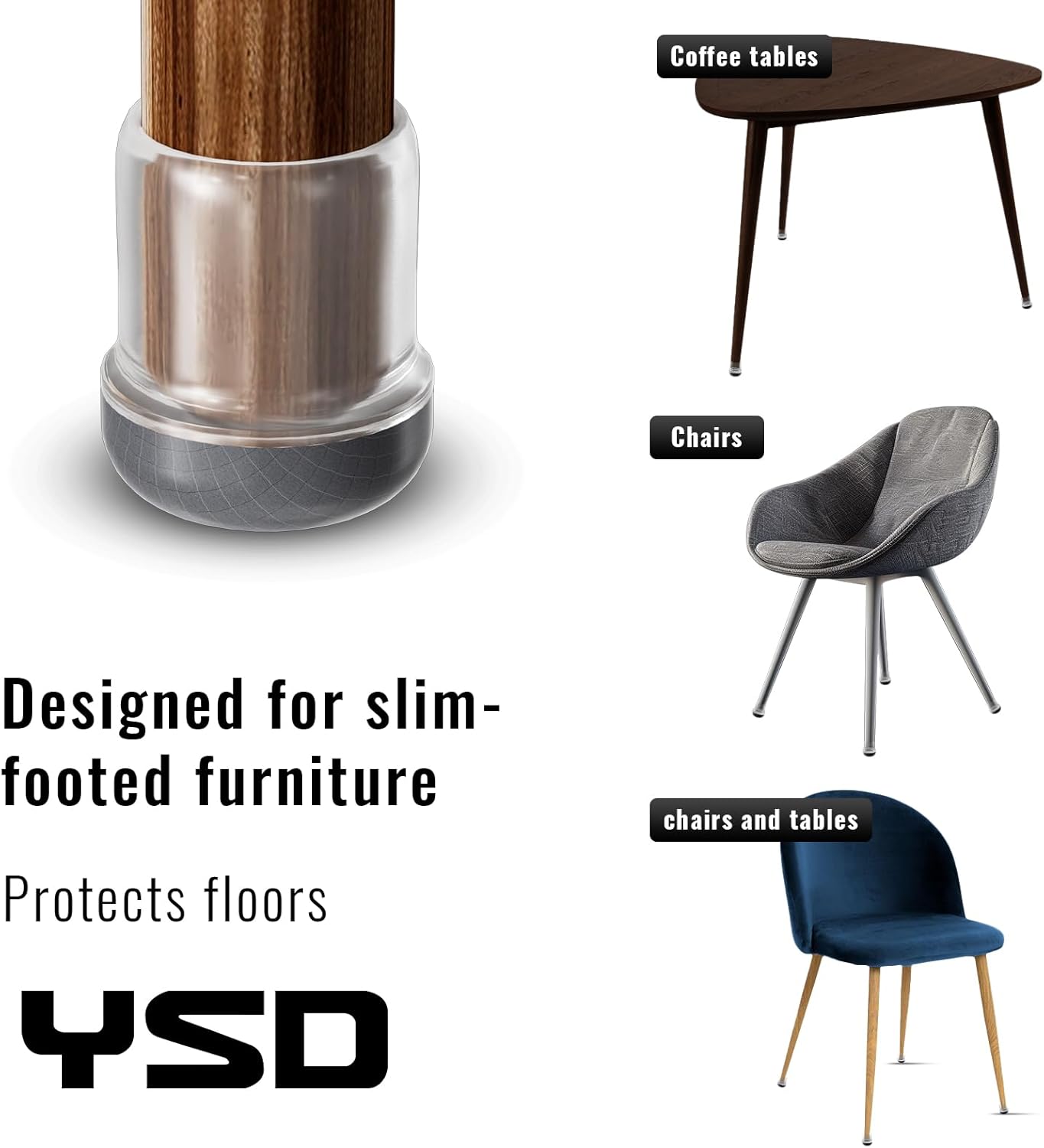 YSD 0.75Inch 24 Pcs Silicone Chair Leg Floor Protectors,Hair and dust Resistant Round Chair Leg Caps for Tilt Chair Legs,Carpet Hardwood Floor Protectors with Gray Pads