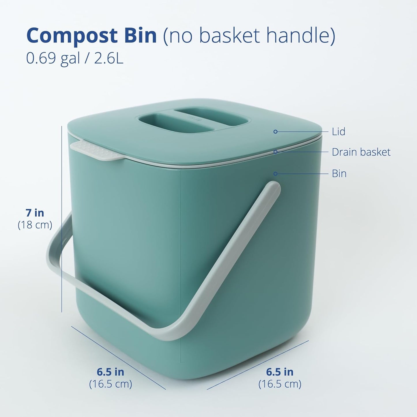 Blue Ginkgo Kitchen Compost Bin [2.6L / 0.69 GAL] – Filter-Free, Odor-Tight Countertop Food Waste Pail with Handle (Made in Korea, Green)