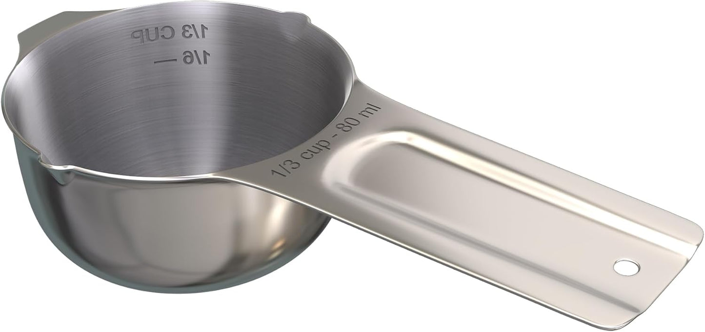 Color Up ⅓ Cup Measuring Cup (80 ml) – Premium Chrome Stainless Steel, Accurate for Wet & Dry Ingredients, Embossed Markings, Easy-Pour Spouts, Dishwasher-Safe, Kitchen Essential