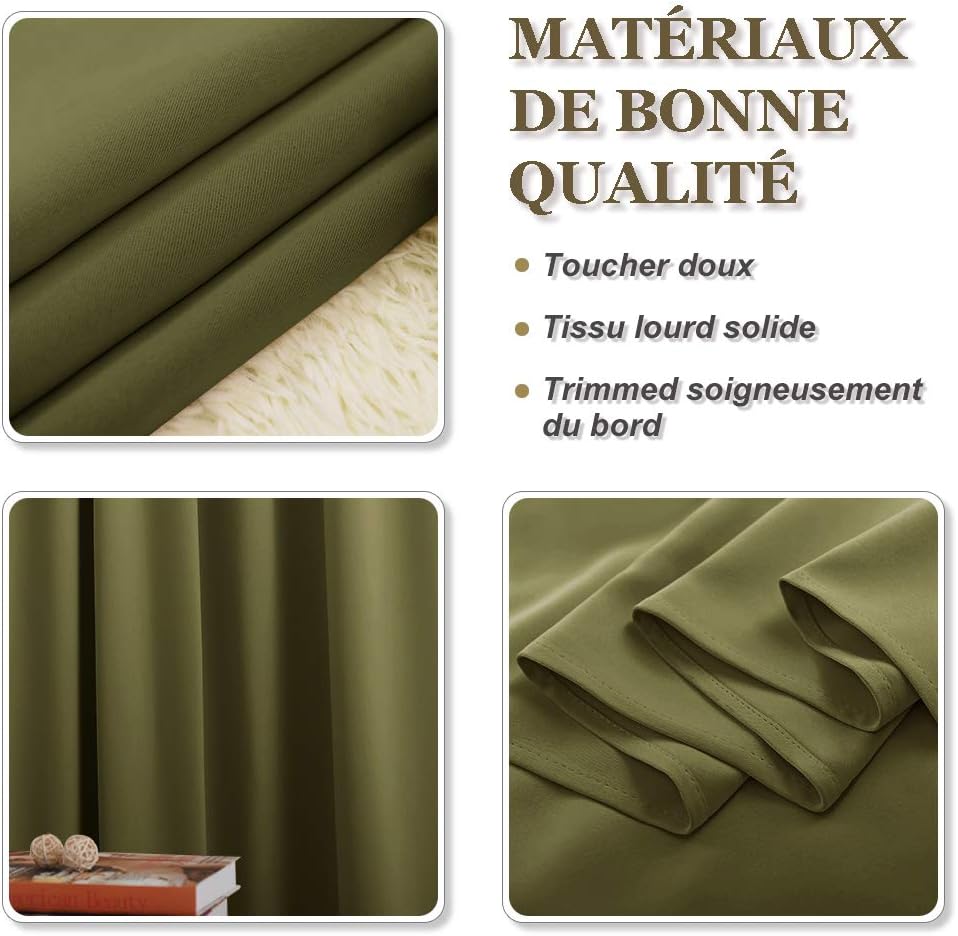 PONY DANCE Home Decoration Panels - Light Block Curtains Elegant Room Darkening Window Coverings Energy Saving Curtains Draperies for Dining Room, Wide 42" by Long 54", Olive Green, 2 Pcs