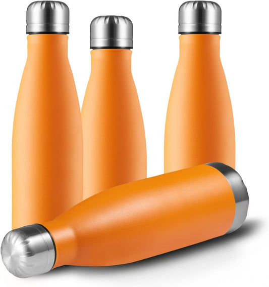 MEWAY 17oz Sport Water Bottle 4 Pack Vacuum Insulated Stainless Steel Leak-Proof Double Wall Cola Shape Water Bottle,Keep Drinks Hot & Cold(Orange,4 Pack)