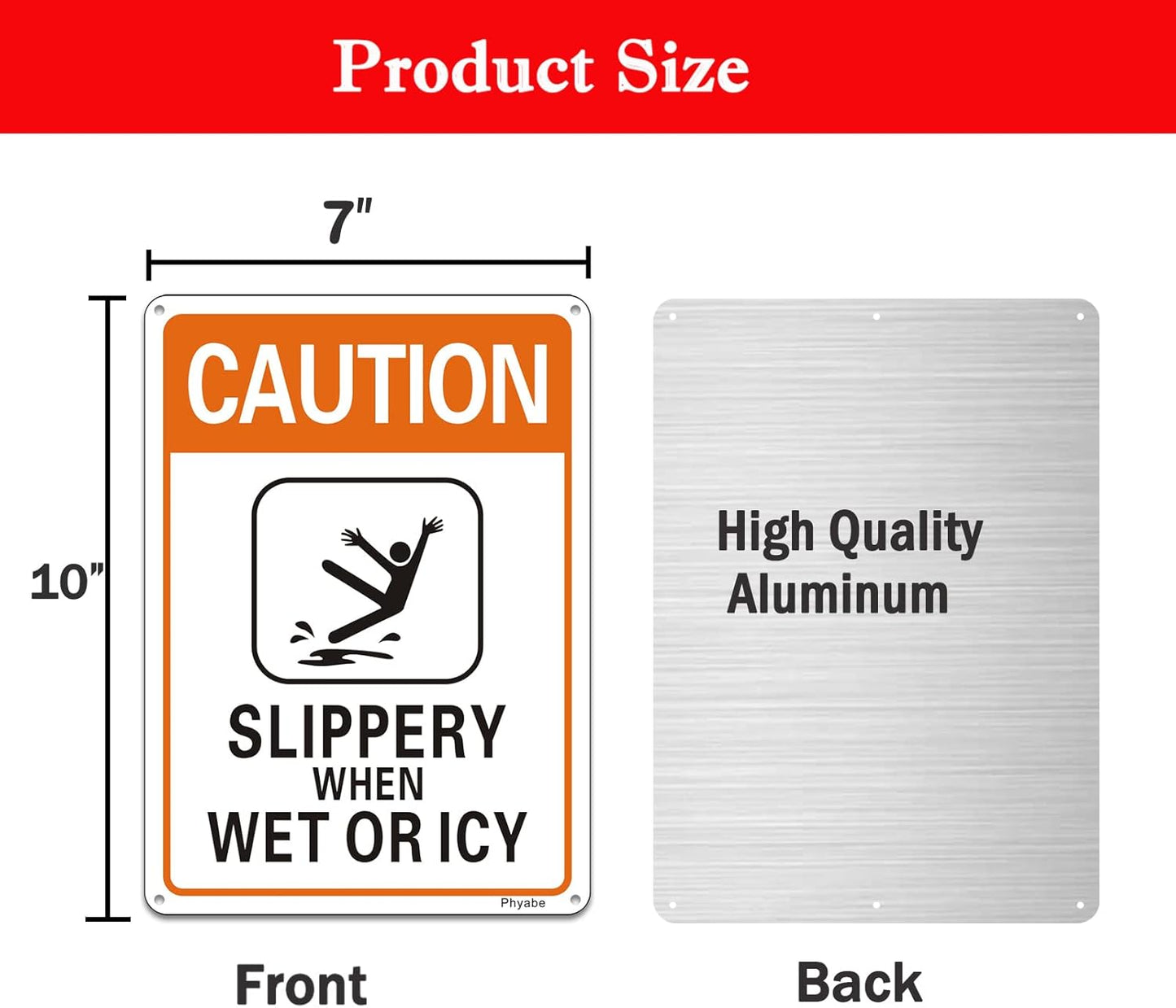 2 Pack Caution Slippery When Wet or Icy Sign, 7” x 10” Metal Rust Free Aluminum Sign, Weather Resistant, Waterproof, Durable Ink, Easy to Install