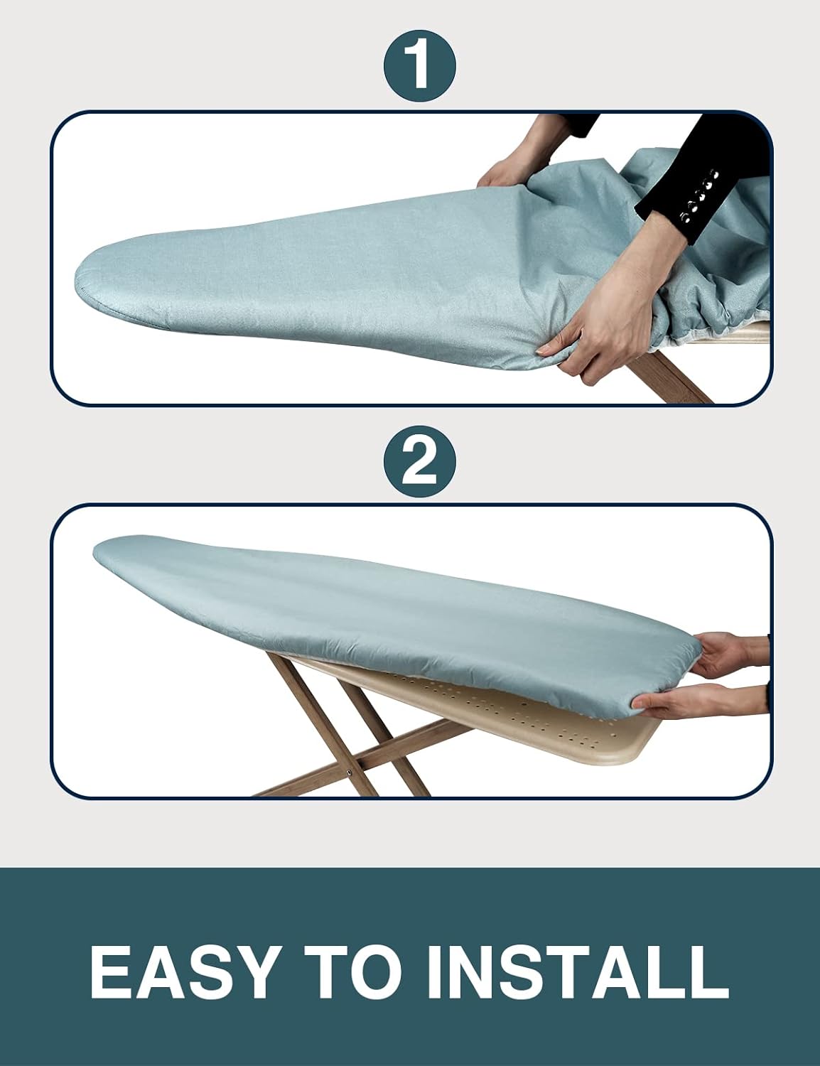 Ironing Board Cover and Pad, Resist Scorching and Staining, 15x54 Reflective Silicone Ironing Board Cover with Thick Padding Extra Thick with Elastic Edges 4 Fasteners