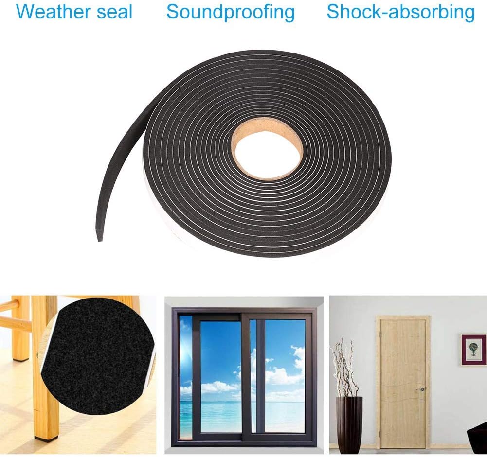 Seal Foam Tape,1/2 Inch W x 1/8 Inch T Weather Stripping for Door and Window,High Density Single Sided Closed Cell Door Insulation Weather Strip, 3 Rolls Total 50FT Black