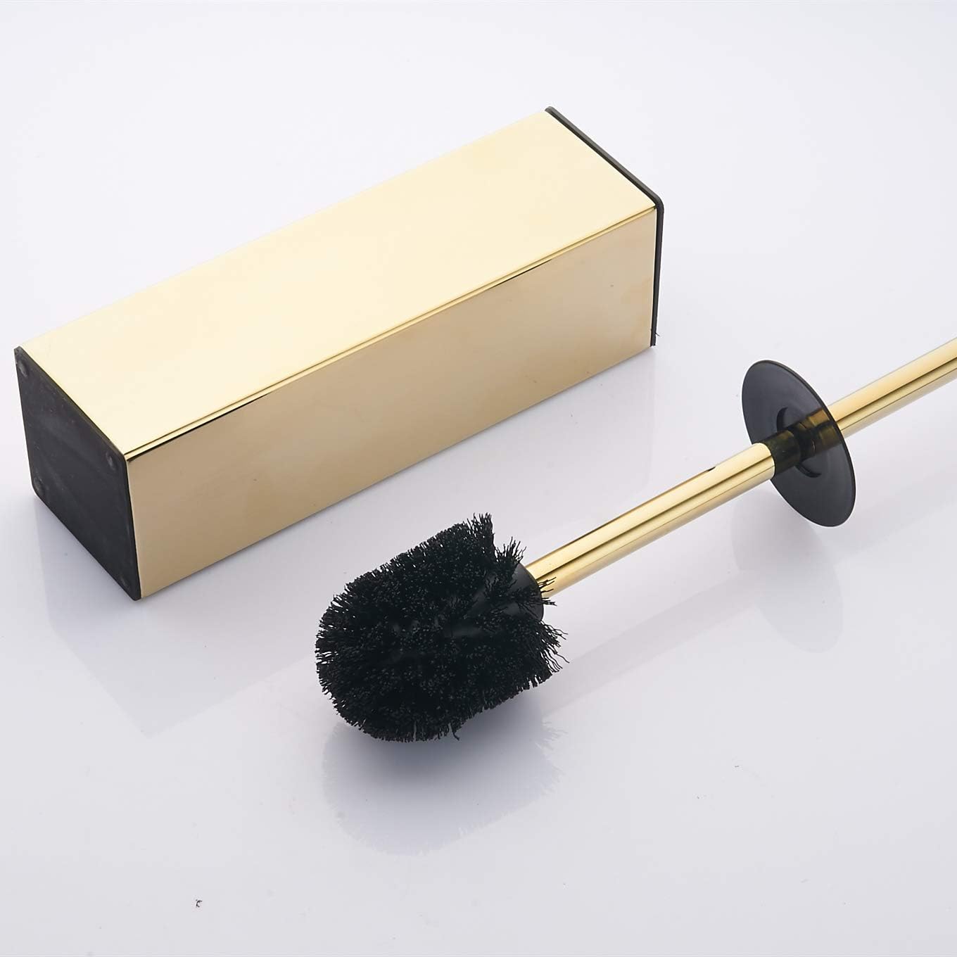 BGL Freestanding Solid Stianless Steel 304 Toilet Bowl Brush and Holder for Bathroom Storage and Organization - Space Saving, Sturdy, Deep Cleaning, Covered Brush (Gold)