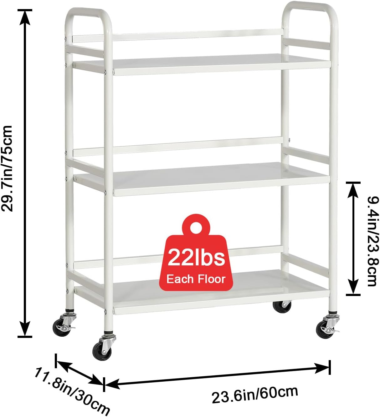 HDANI 3 Tier Metal Utility Multipurpose Rolling Cart, Large Capacity Heavy Duty With Lockable Wheels for Home, Office, Kitchen, Bathroom, Bedroom (White)