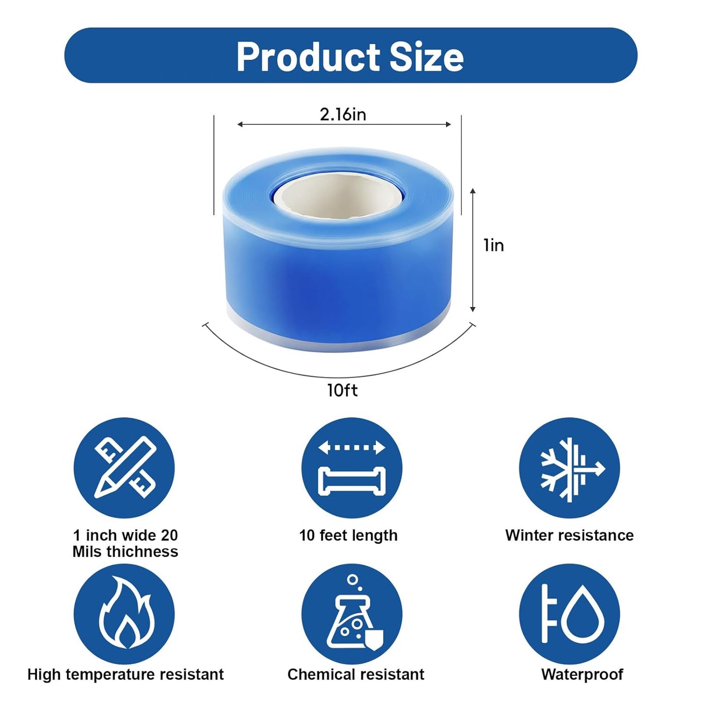 Self Fusing Silicone Tape 4 Rolls 1 in x 10' Blue Waterproof Rescue Tape Rubber Leak Silicone Self-amalgamating Tape for Plumbing, Sealing Pipes, Hose Repair, Outdoor Coax and Tool Fixation