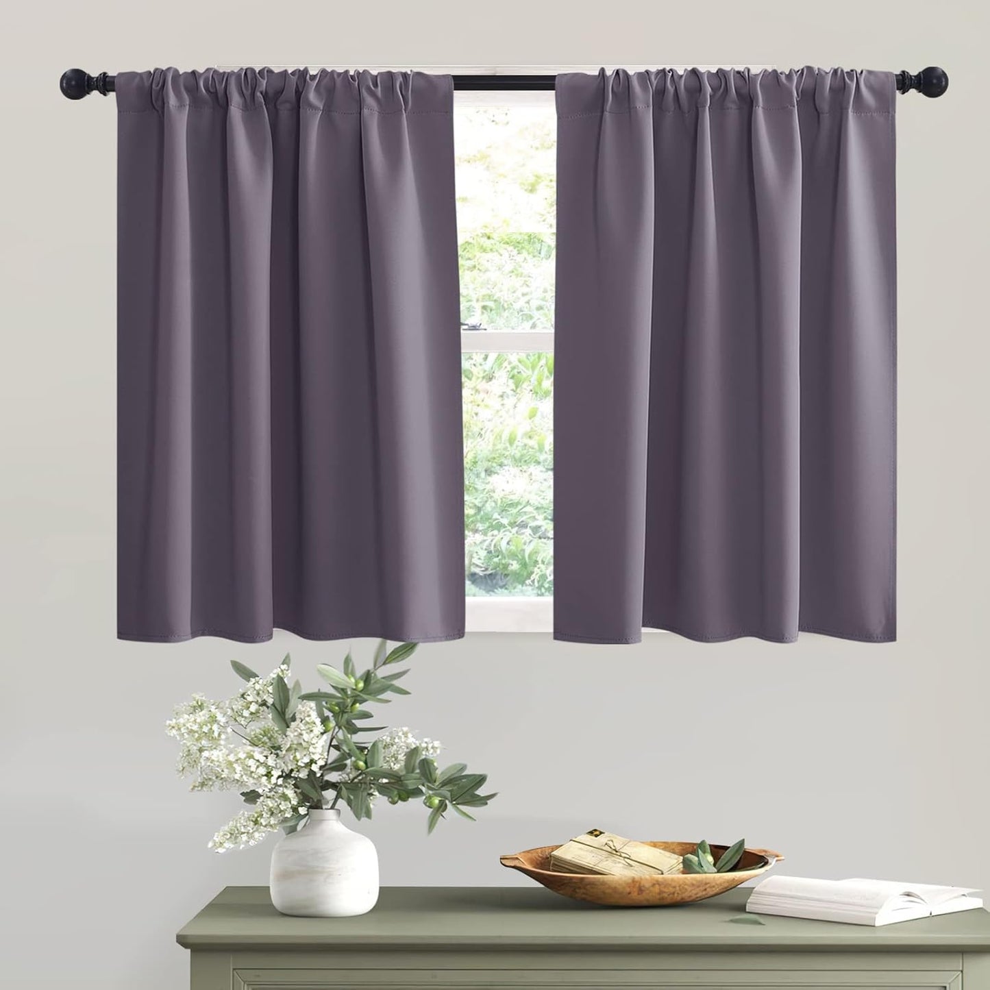 RYB HOME Bathroom Window Curtains - Blackout Curtains Small Window Short Drapes for Kitchen Bedroom Living Room Kids Nursery Room RV, W 42 x L 36 inch per Panel, Greyish Purple, 2 Pcs