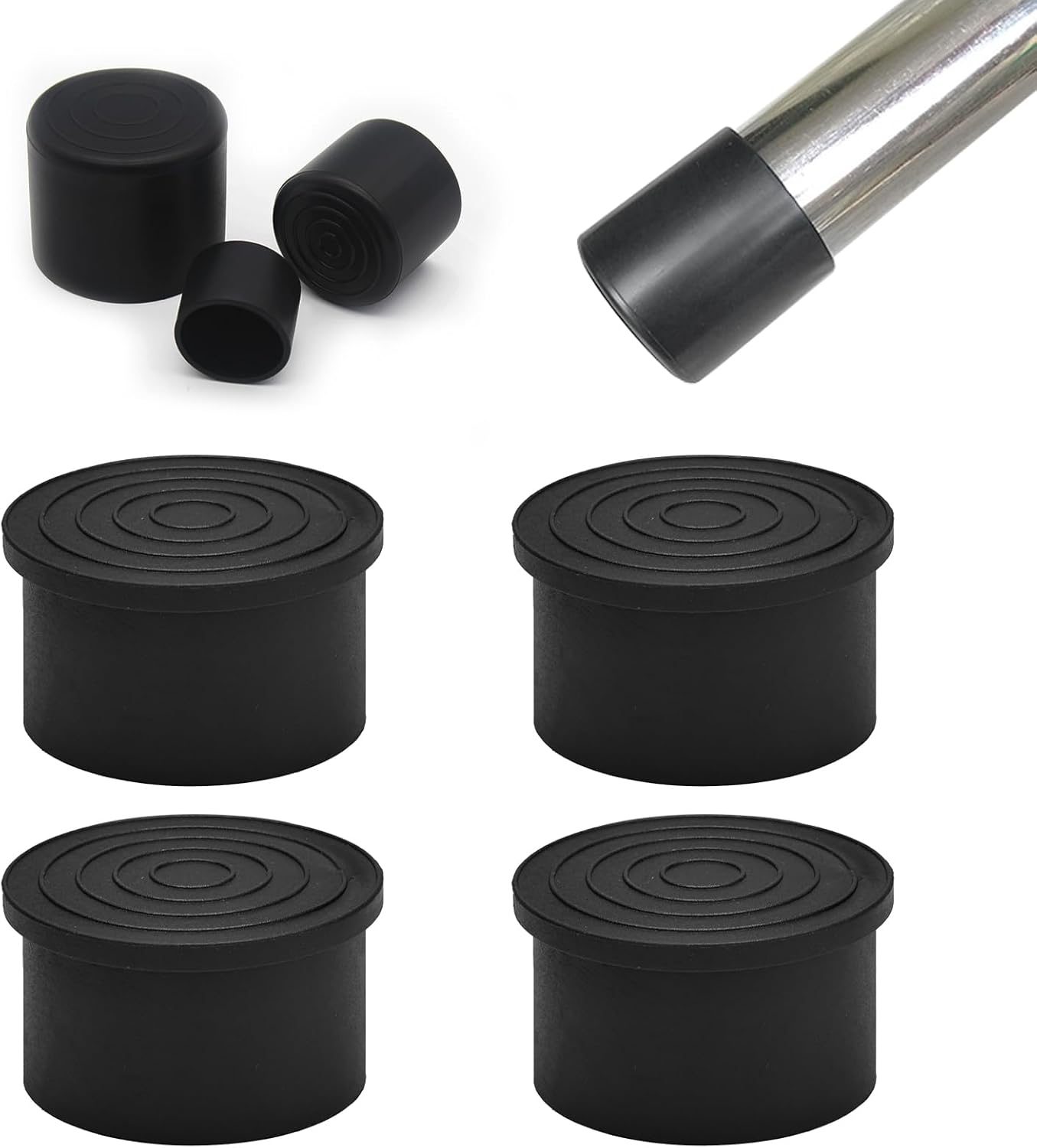 4 Pcs 2" Round Rubber Chair Leg Caps, PVC Table Leg Covers, Flexible & Anti-Slip Furniture Leg End Caps, Chair Leg Floor Protectors for Bar Stool Leg Patio Indoor, Black