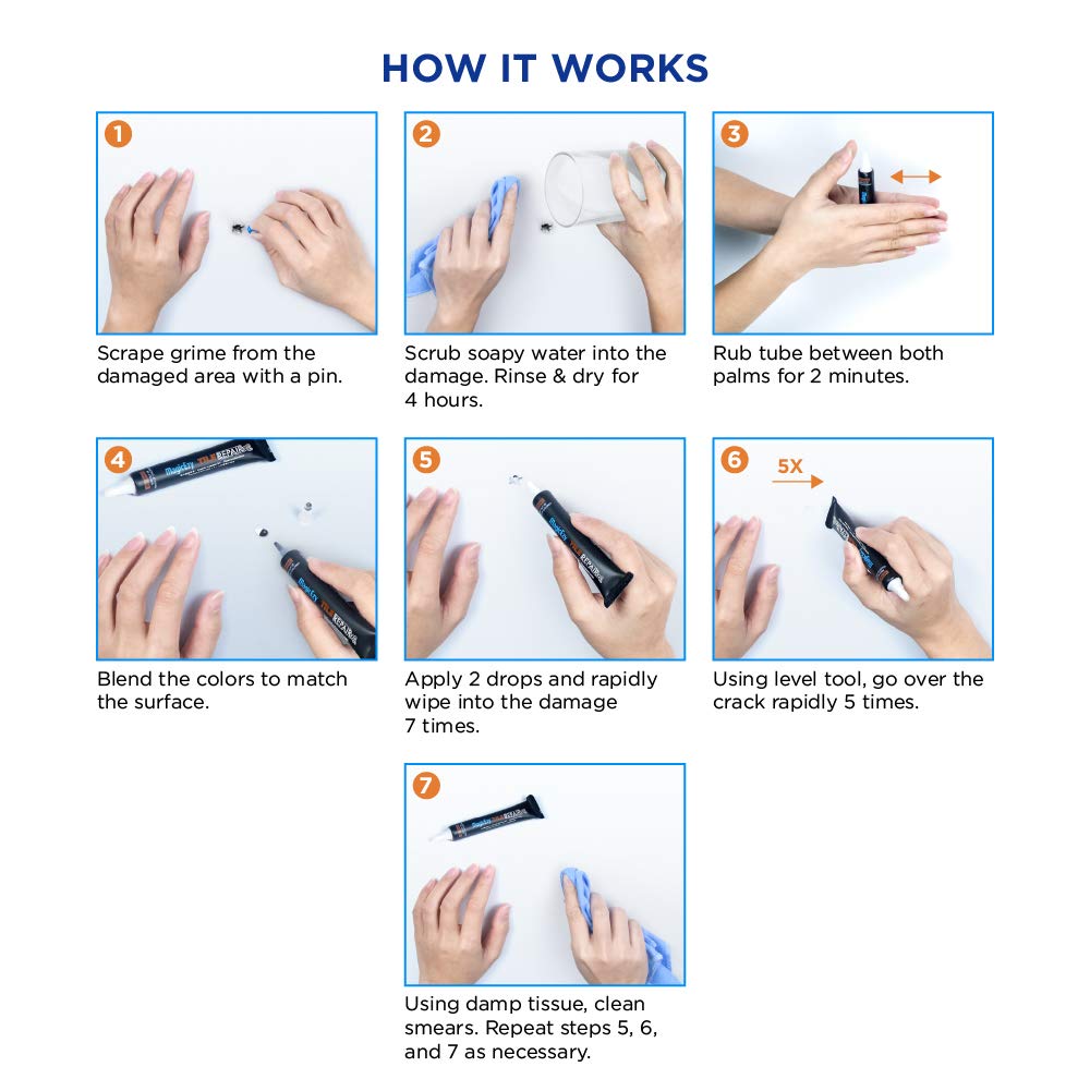 MagicEzy Tile RepairEzy (Black/White) - Laminate Floor Repair Kit - Ceramic Tile Repair Kit - Bathroom Tile Repair Kit - Crack Filler - Gray Porcelain, Ceramic, Acrylic, Stone, PVC, Fiberglass, Vinyl