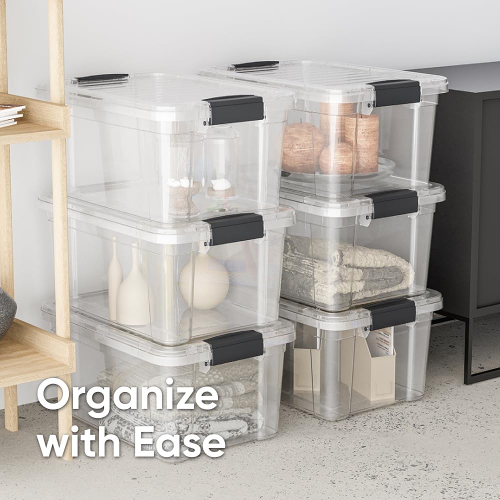 Superio Clear Storage Boxes with Lids, 14.25 Quart Plastic Container Bins for Organizing, Stackable Crates, BPA Free, Non Toxic, Odor Free, Organizers for Home, Office and Dorm, 4 Pack