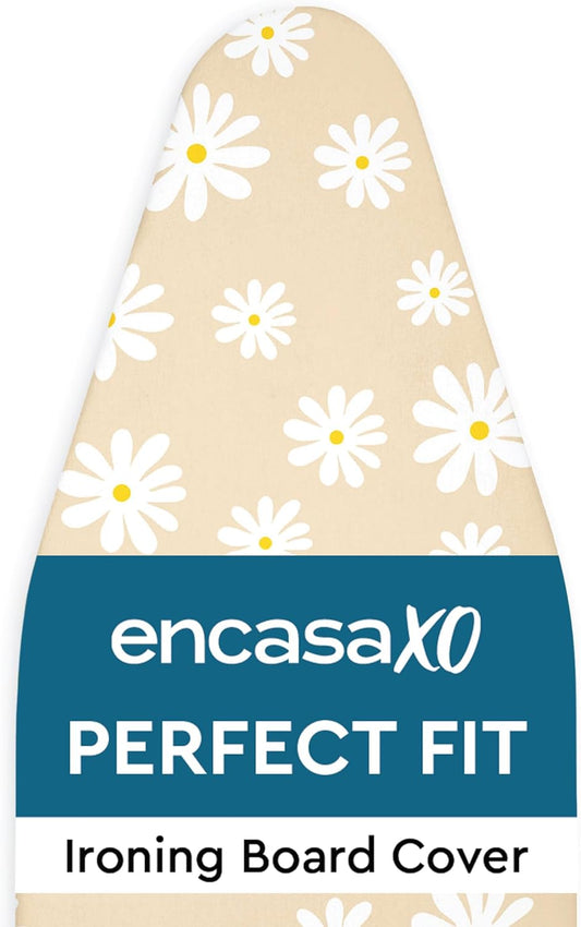 Encasa XO Ironing Board Cover and Pad 57"x22" - Thick 3mm Felt Padding, Drawstring Tightening & Lock, Easy Fit, Scorch & Stain Resistant, Fits X-Large Ironing Board - Daisy Beige