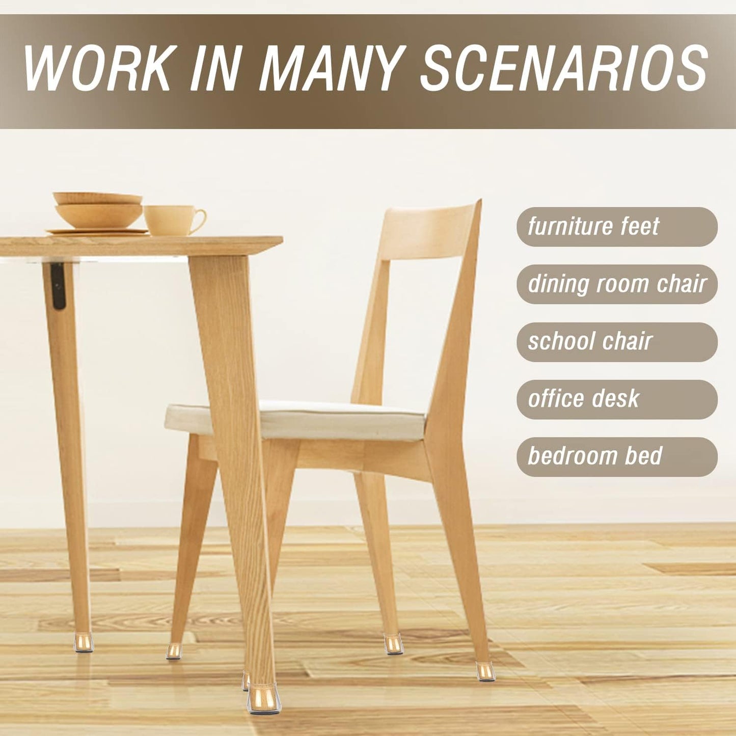 BUMACO Chair Leg Floor Protectors Square Chair Leg Protectors for Hardwood Floors Silicone Pads Covers to Protect Floors Clear-20 Pcs Square L (1-1/16" to 1-5/8")