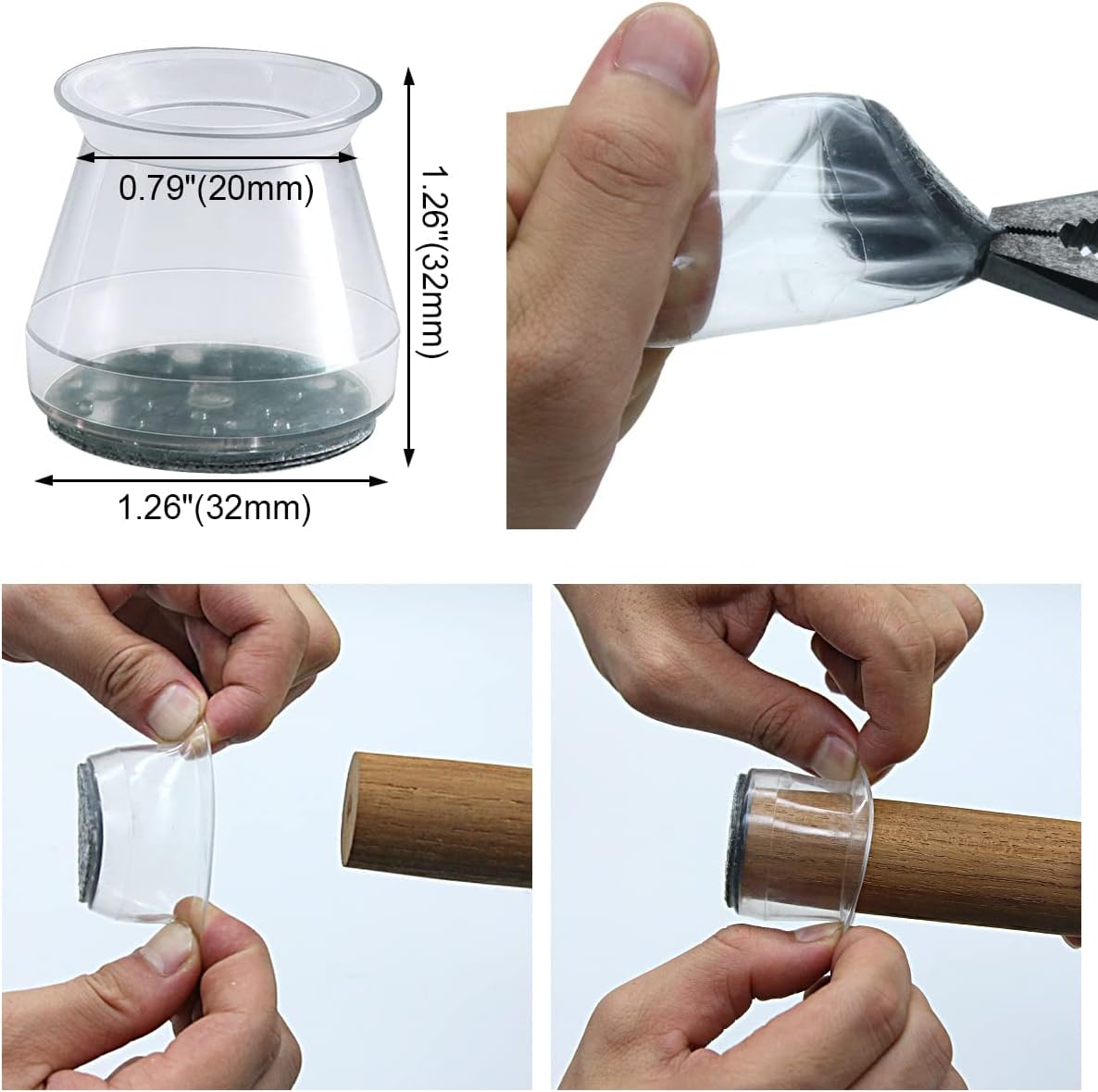 BUMACO Chair Leg Floor Protectors Chair Leg Protectors for Hardwood Floors Silicone Pads Covers to Protect Floors Clear-20 Pcs Universal S (15/16" to 1-5/16")