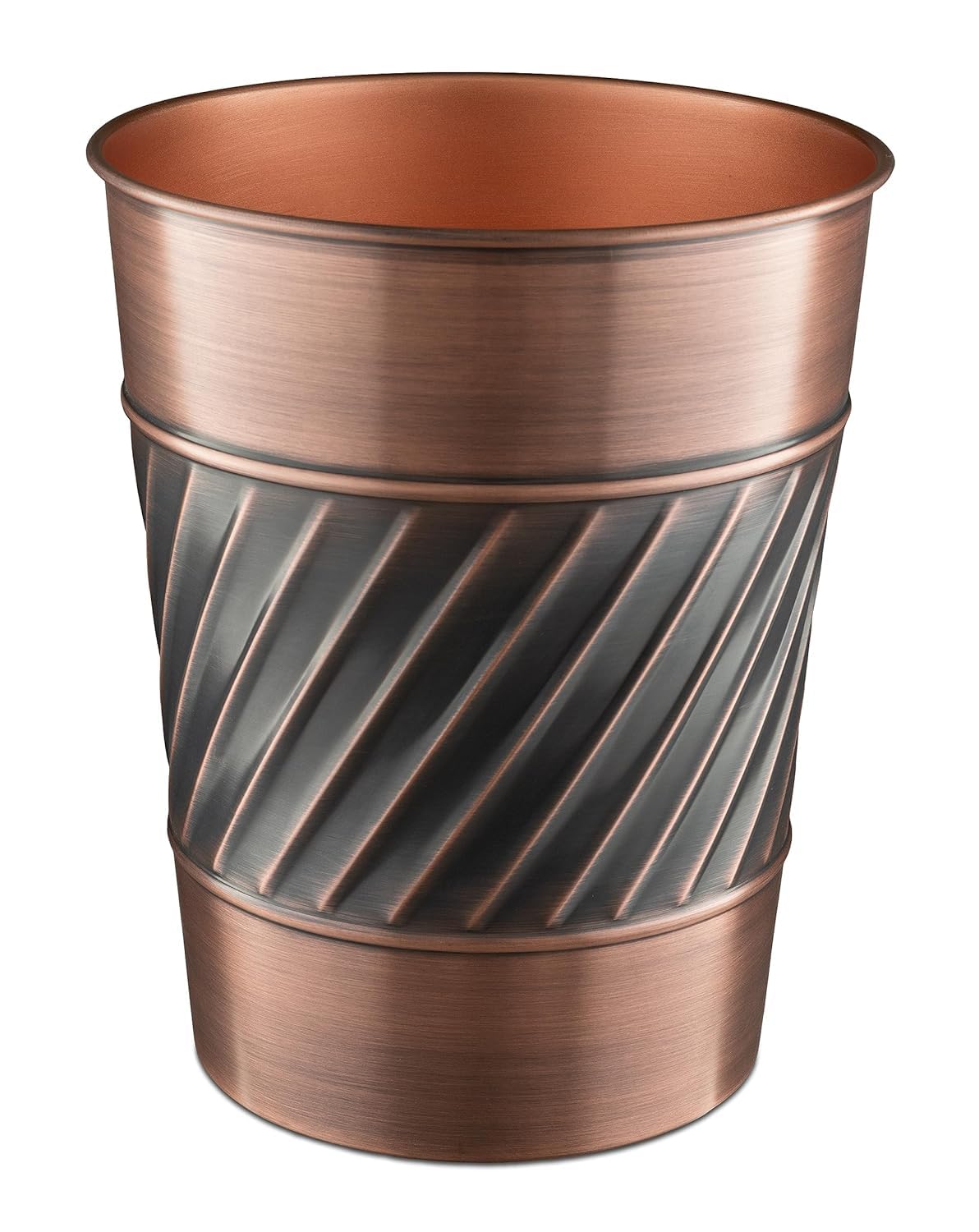 Monarch Abode Metal Wastebasket Trash Can, Handcrafted, Wave Embossed, Bathroom Decor, Antique Copper Finish