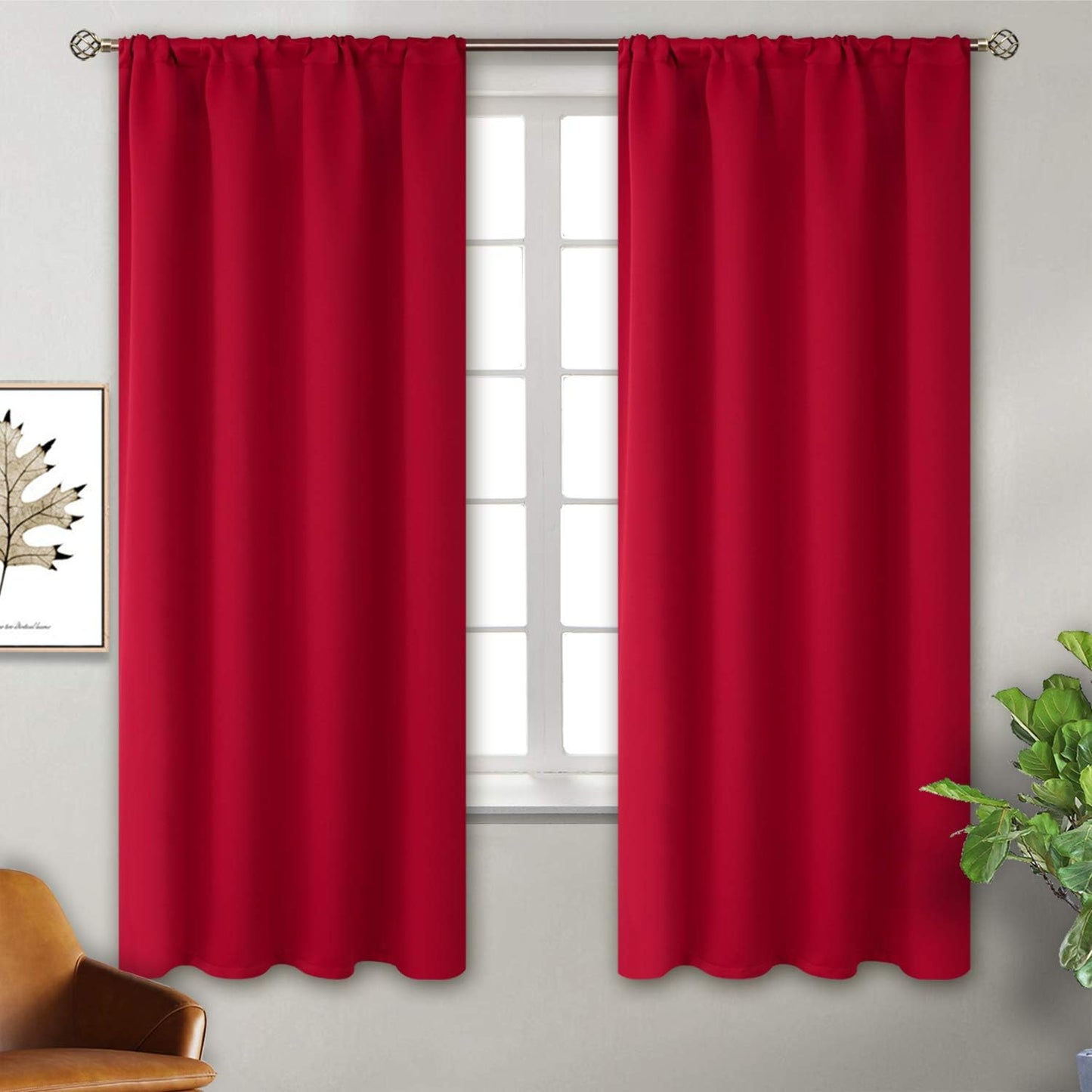 BGment Rod Pocket Red Blackout Curtains for Bedroom - Thermal Insulated Room Darkening Curtain for Living Room, 52 x 63 Inch, 2 Panels, Red