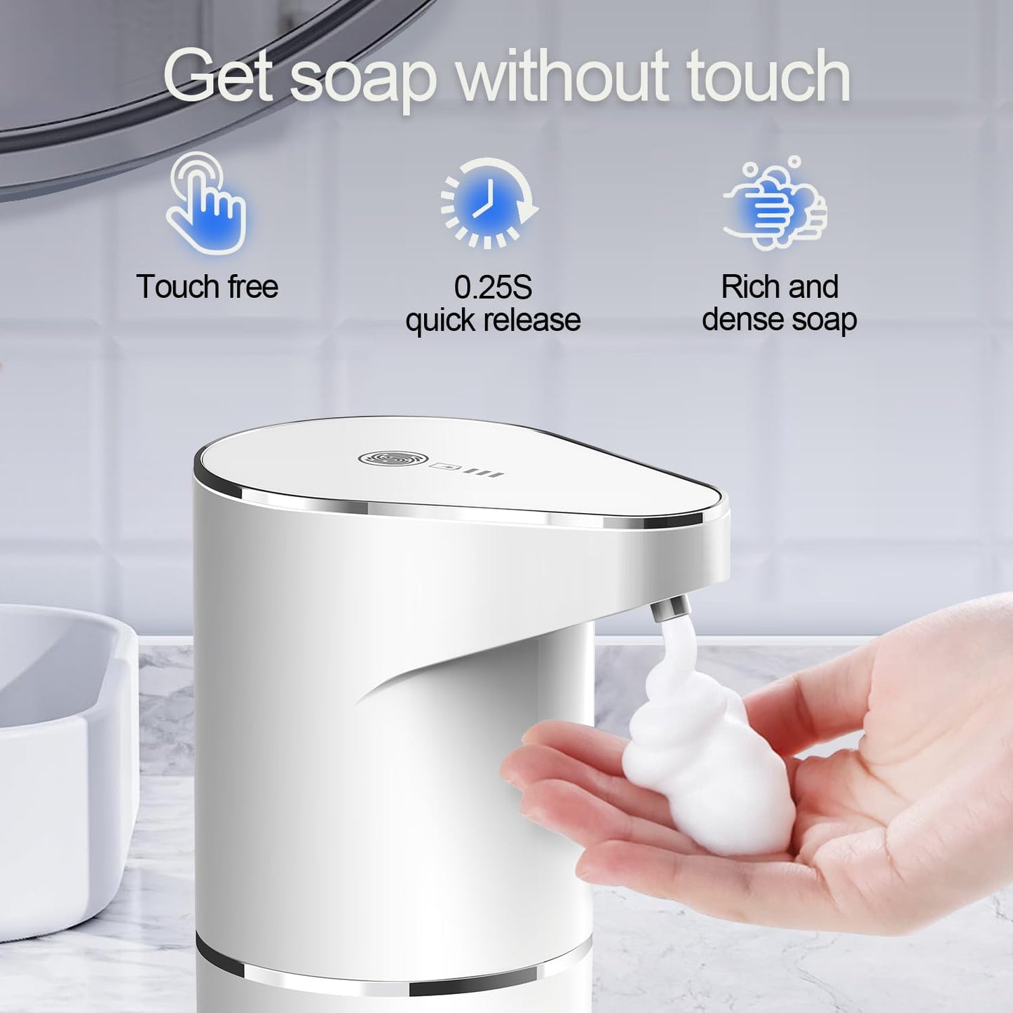 Automatic Foaming Soap Dispenser, Type C Rechargeable Hand Free Pump Soap Dispenser Electric Dispenser for Bathroom Countertop, Kitchen 350mL