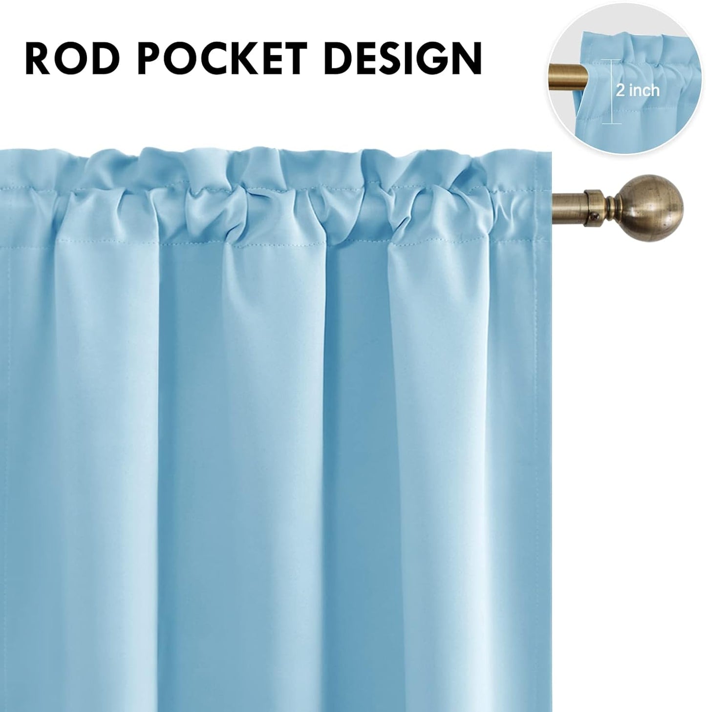 DWCN Blackout Curtains Room Darkening Thermal Insulated Bedroom Curtains Window Treatments, 42 x 45 inches Long, Set of 2 Light Blue Rod Pocket Drapes