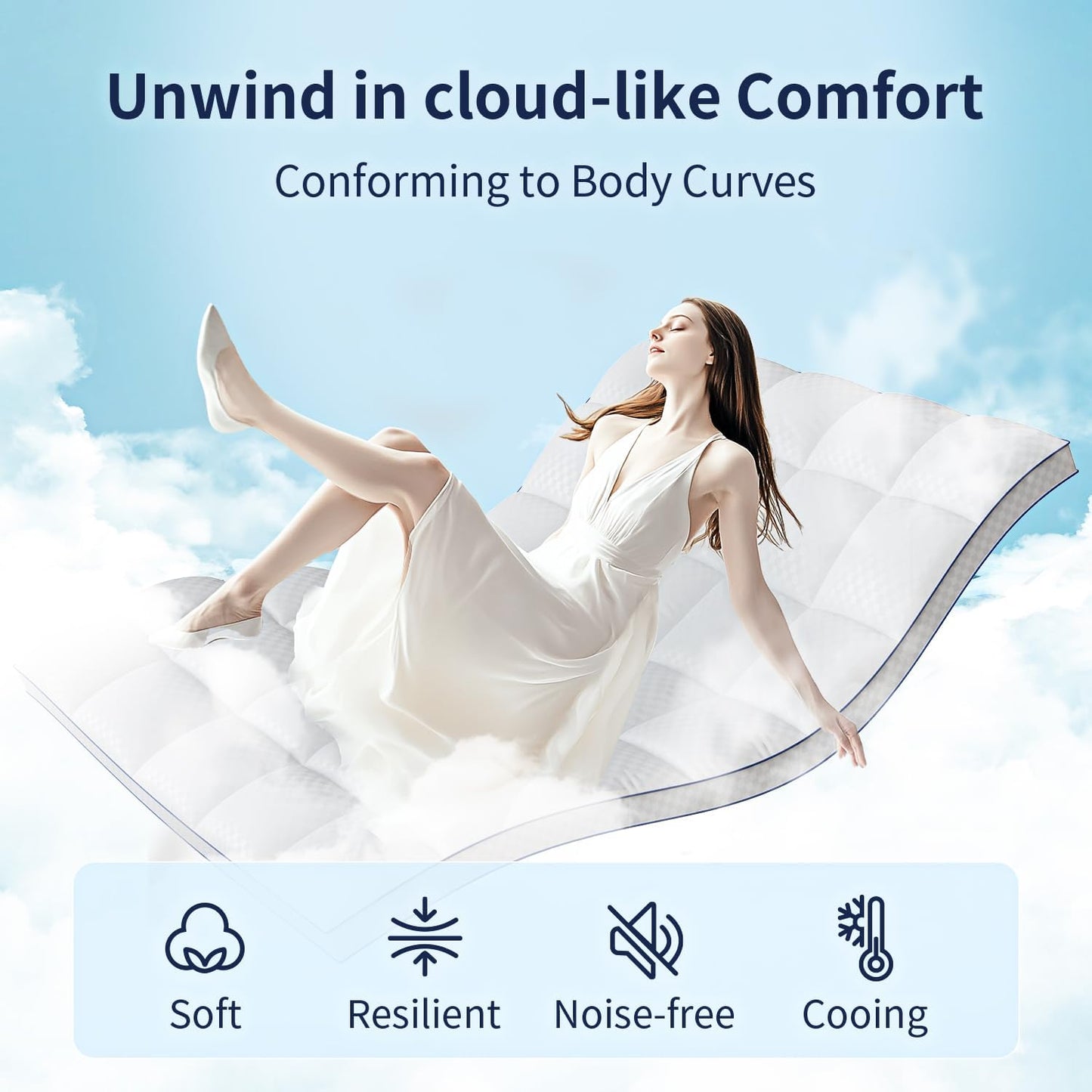 Extra Thick Queen Mattress Topper Pillowtop Mattress Pad Cover Cooling and Plush with 8-21 Inch Deep Pocket 3D Snow Down Alternative Fill