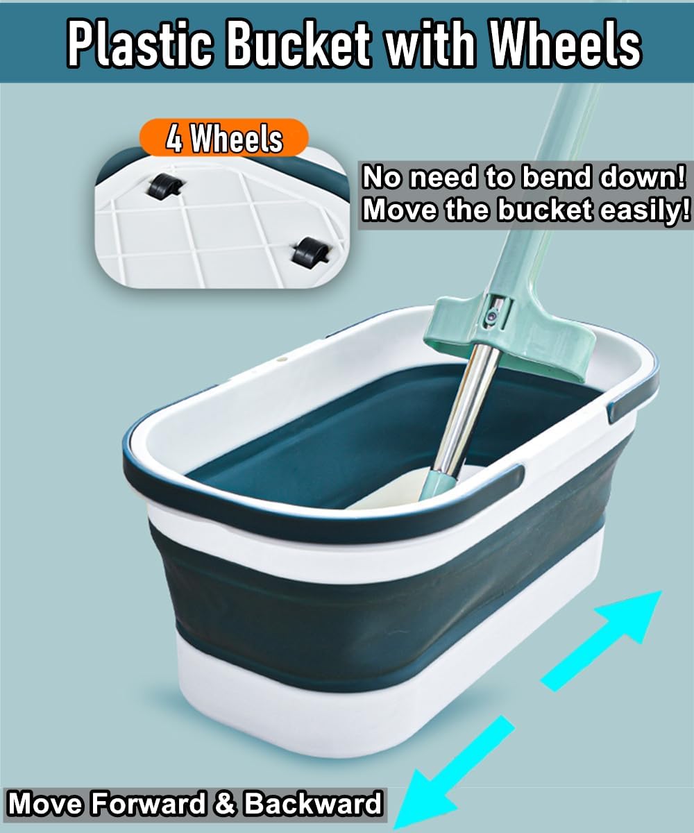 Collapsible Mop Bucket Basin Tub with Handle and Wheels, 12L (3.2 Gallon) Foldable Small Plastic Container for Household Cleaning, Car Washing, Portable Basket Bin Tool for Storage Organizer, Grey