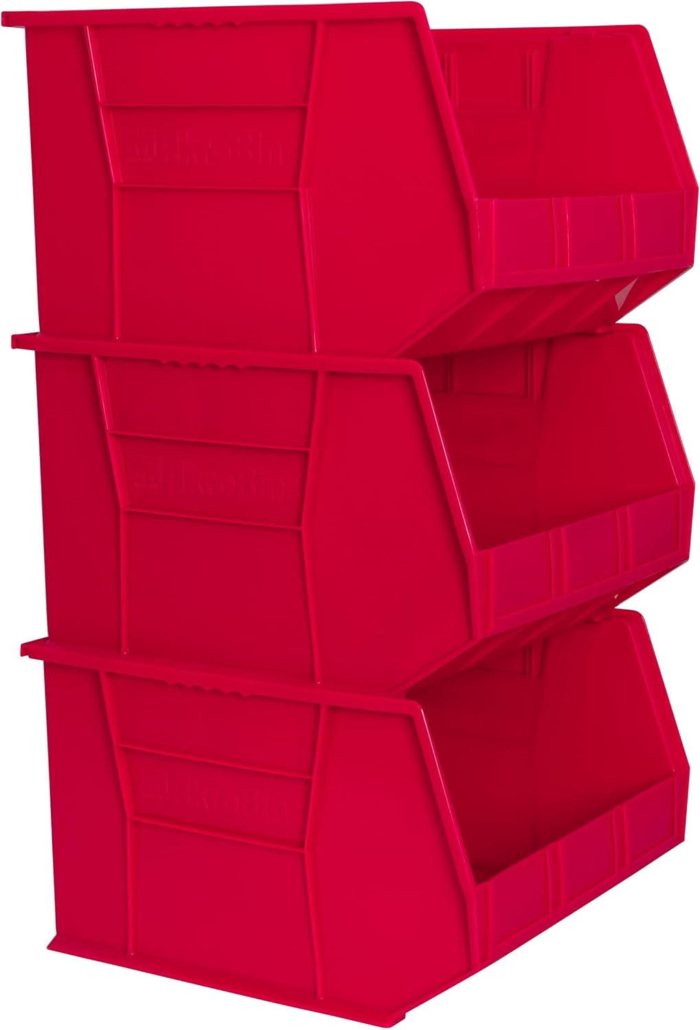 Akro-Mils 30270 AkroBins Plastic Storage Bins, Space-Saving Stackable Bins for Garage, Pantry, Craft Organization, 18" x 16" x 11", Red, 3-Pack