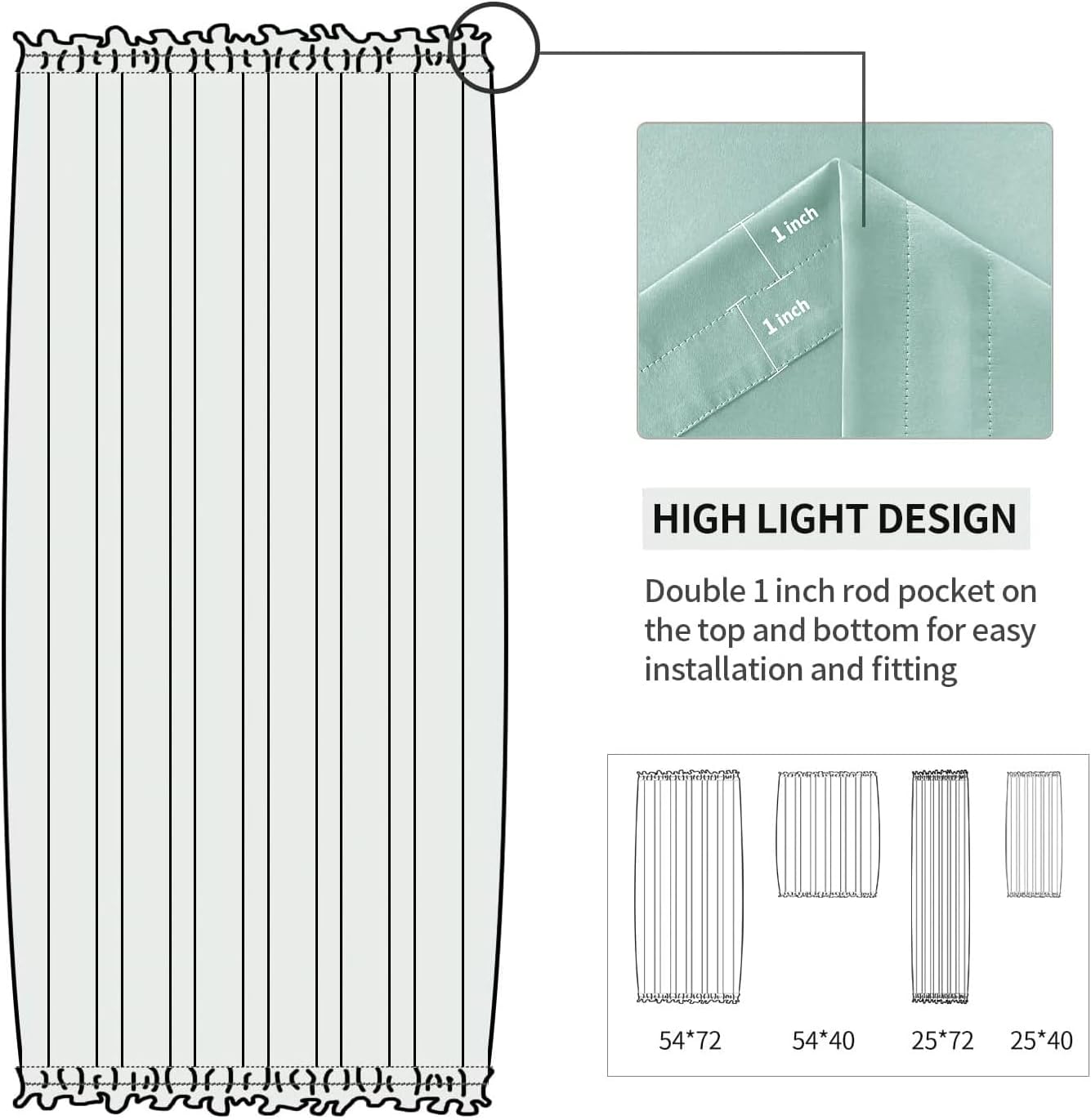 DWCN French Door Curtains – Rod Pocket Thermal Blackout Curtain for Doors with Glass Window, Kitchen and Patio Doors for Privacy, 25 X 72 Inches Long, 1 Curtain Panel with Tieback, Mint Green
