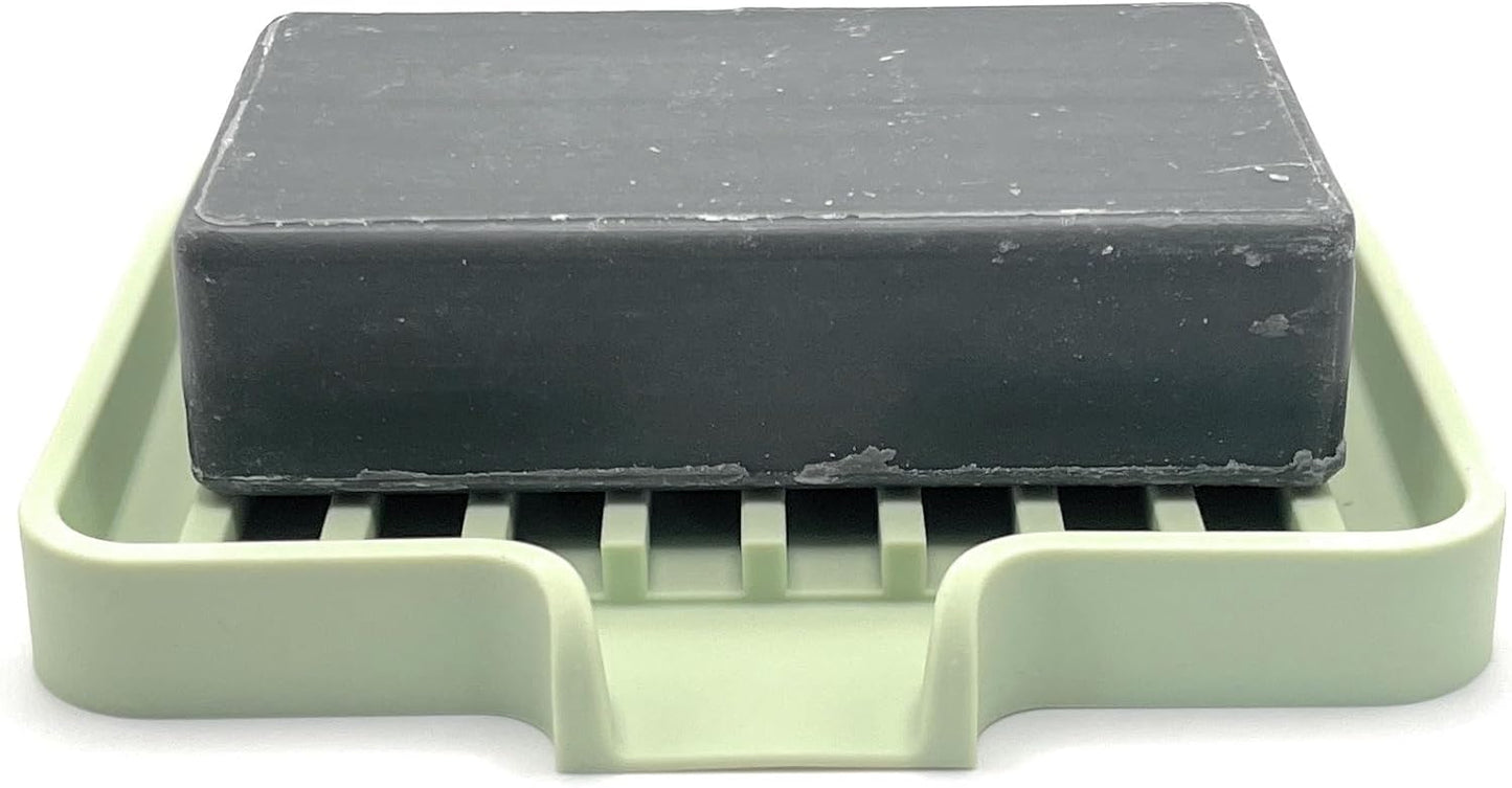 Happitasa Silicone Soap Dish Tray and Sponge Holder with Drain Chute, Pack of 2 | Bathroom and Kitchen Sink Organizer Caddy (Pistachio, 5.2"x4", 7.2 Ounces)