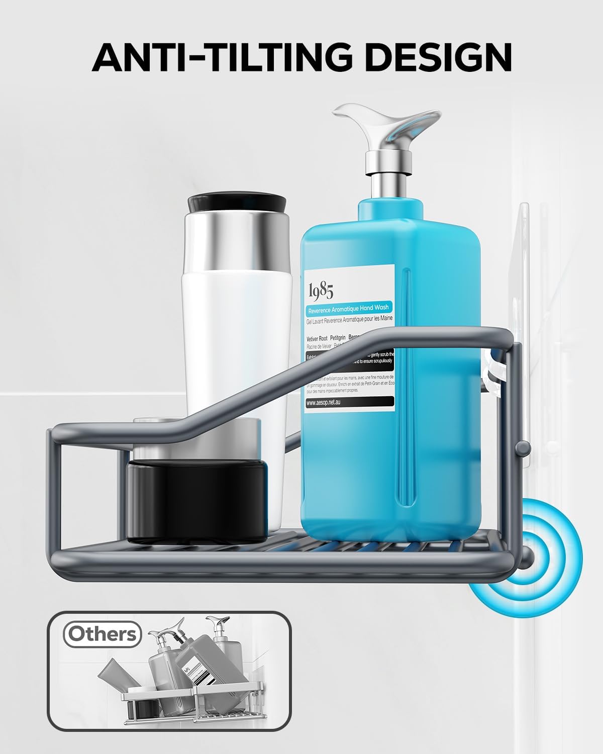 Nieifi Shower Caddy Shelf with Hooks Storage Rack Organizer Adhesive Stainless Steel Without Drilling for Bathroom, Lavatory, Washroom, Restroom, Shower, Toilet, Kitchen - 2 Pack (Gray)