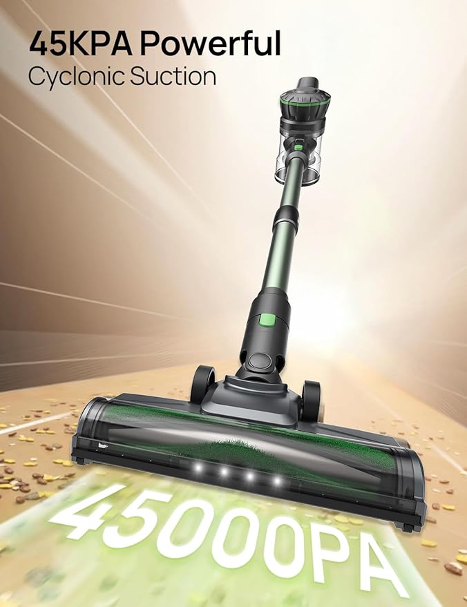 Vexilar Cordless Vacuum Cleaner, 550W/45Kpa/60Mins, Cordless Stick Vacuum Cleaner with Self-Standing and Touch Screen, 6-in-1 Lightweight, Rechargeable Vacuum for Pet Hair Carpet Hardwood Floor