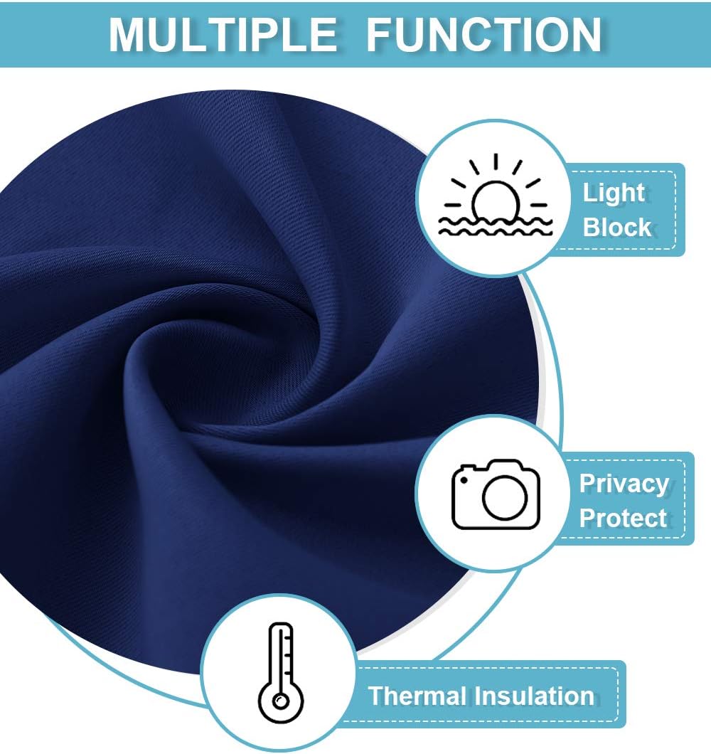 RYB HOME Blackout Curtains - Room Darkening Curtains & Drapes Energy Saving Thermal Insulated Solid Drapes Bedroom Kids Nursey Bathroom, Wide 42 x Long 45 inch, Marine Blue, 2 Panels
