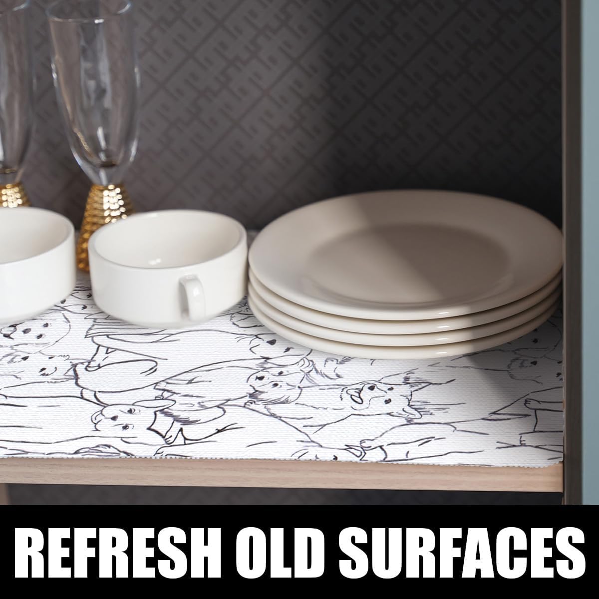 Animal Shelf and Drawer Liner for Cabinets, 12IN x 20FT Non-Adhesive and Strong Non-Slip Dog Shelf Cabinet Drawer Liners for Kitchen, Waterproof Cupboard Liners,Easy to Clean