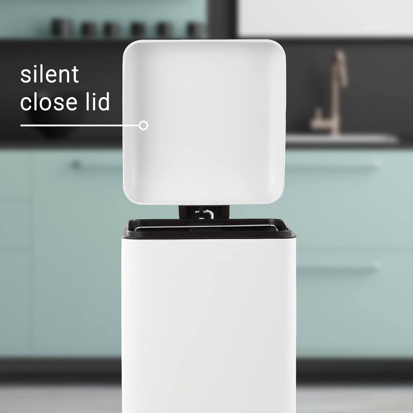 happimess HPM1007A Betty Retro 8-Gallon Step-Open Trash Can with Soft-Close Lid, Fingerprint Resistant, Modern, Minimalistic for Home, Kitchen, Laundry Room, Office, Bedroom, Bathroom, White