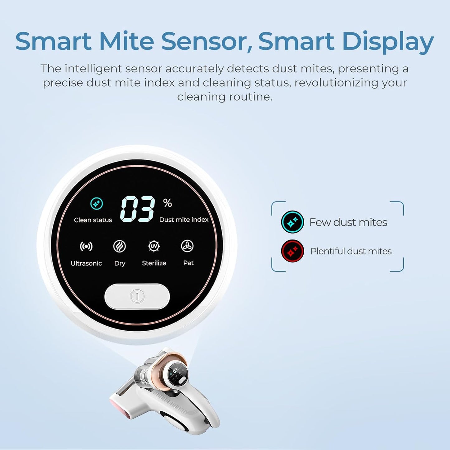 JIGOO J300 Lite Mattress Vacuum Cleaner，Bed Vacuum Cleaner with Dust Sensor with 253.7nm UV-C Light，Ultrasonic and High Heating Multifunctional Handheld Vacuums for Bed, Sofa, Couch （Corded）